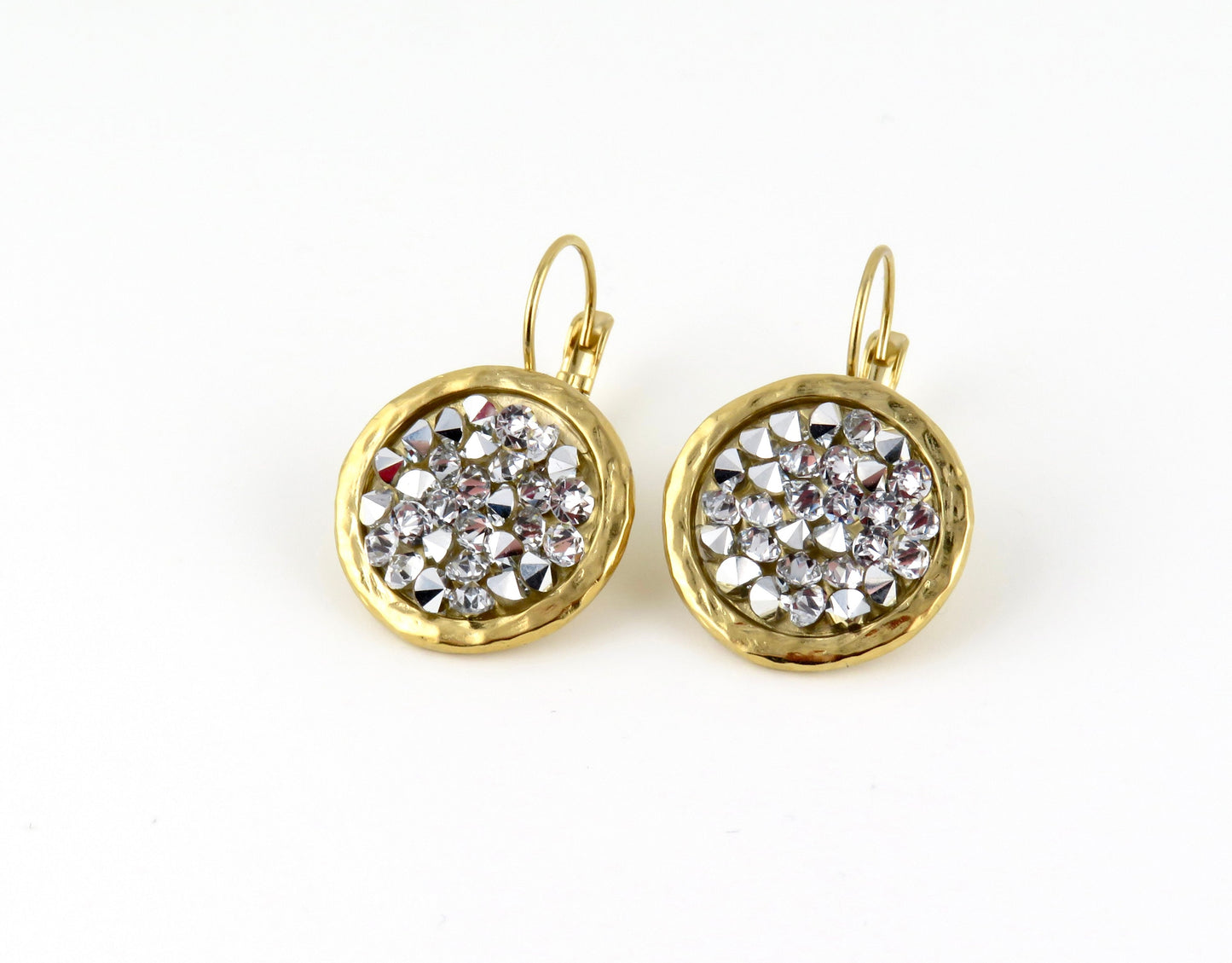 Gold Sparkly Earrings | Multi Crystal Gold Earrings | Gold Silver Crystal Earrings | Sparkly Cocktail Earrings | Lever Back Earrings