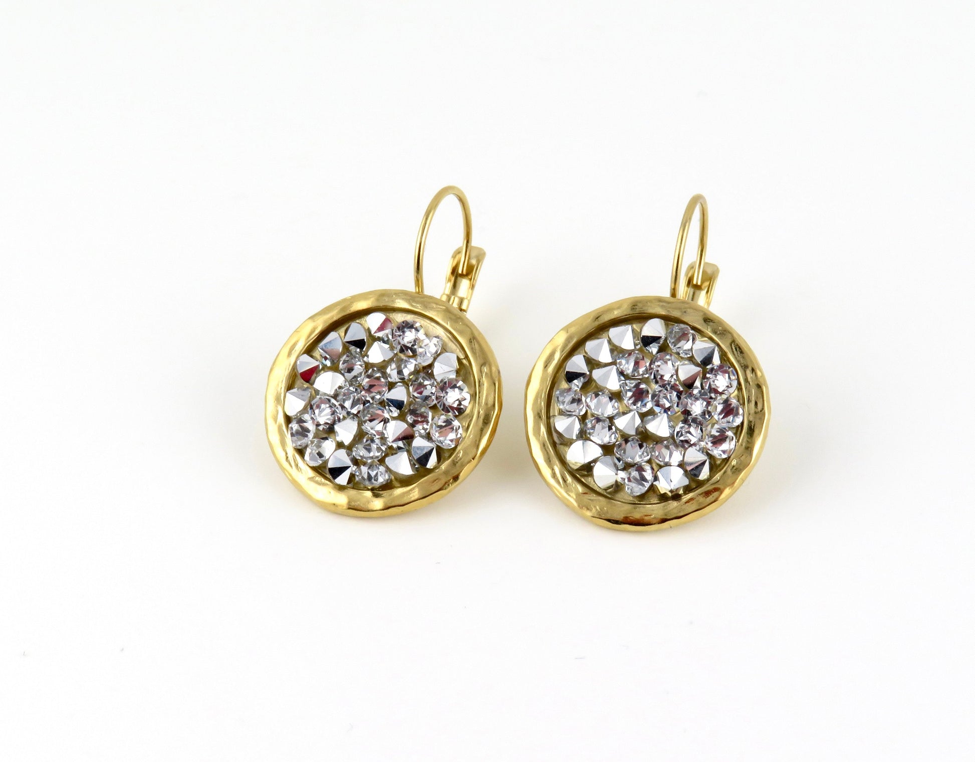 Gold Sparkly Earrings | Multi Crystal Gold Earrings | Gold Silver Crystal Earrings | Sparkly Cocktail Earrings | Lever Back Earrings