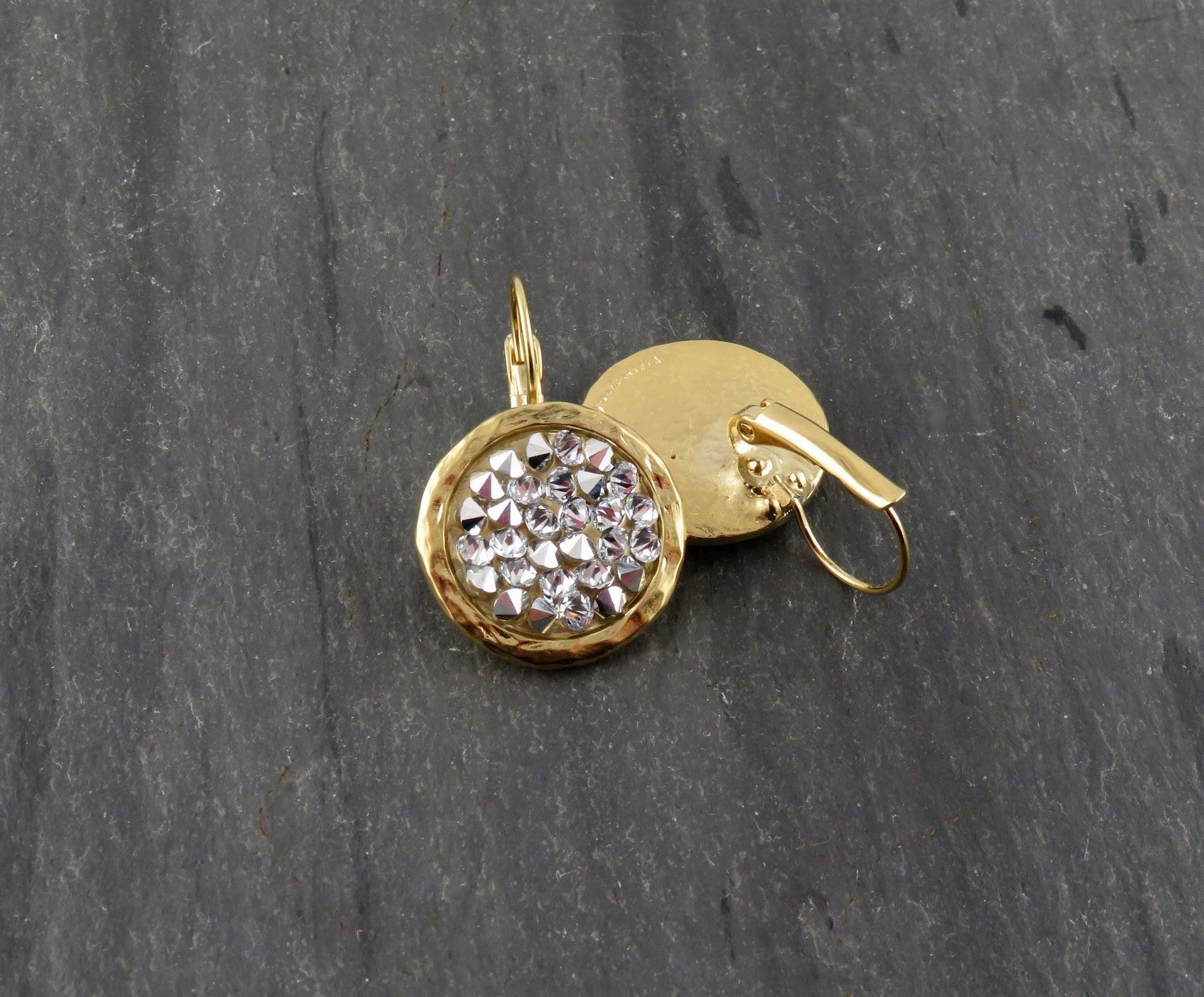 Gold Sparkly Earrings | Multi Crystal Gold Earrings | Gold Silver Crystal Earrings | Sparkly Cocktail Earrings | Lever Back Earrings