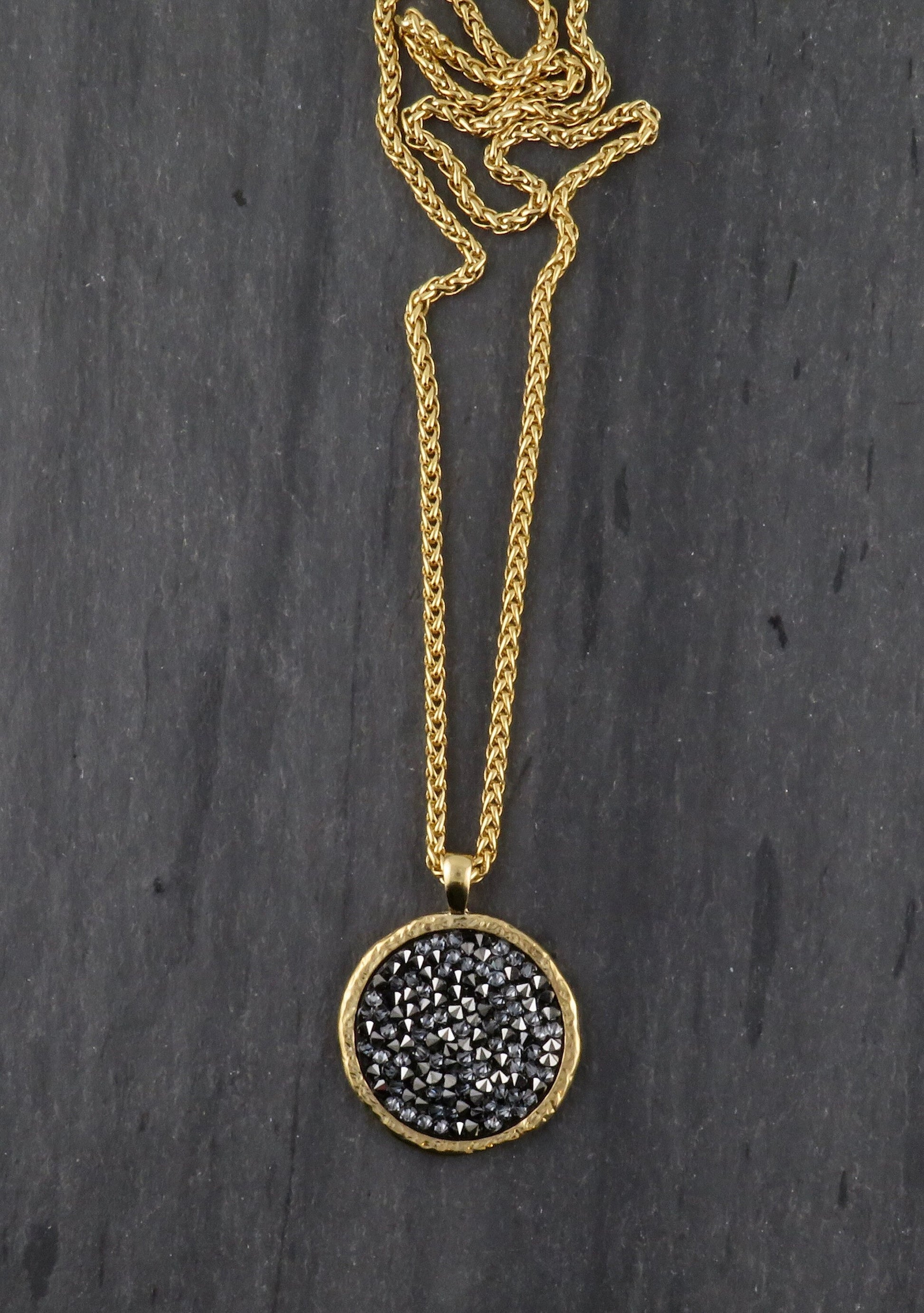 Gold Sparkly Necklace | Multi Crystal Gold Necklace | Gold and Gray Crystal Pendant | Multi Sparkles Gold Pendant | Statement necklace black