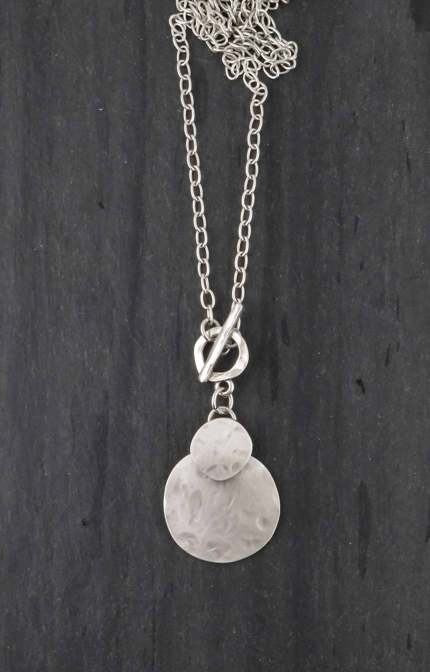 Hammered Silver Necklace | Brushed Silver Pendant | Boho Silver Circle Necklace | Chunky Silver Necklace