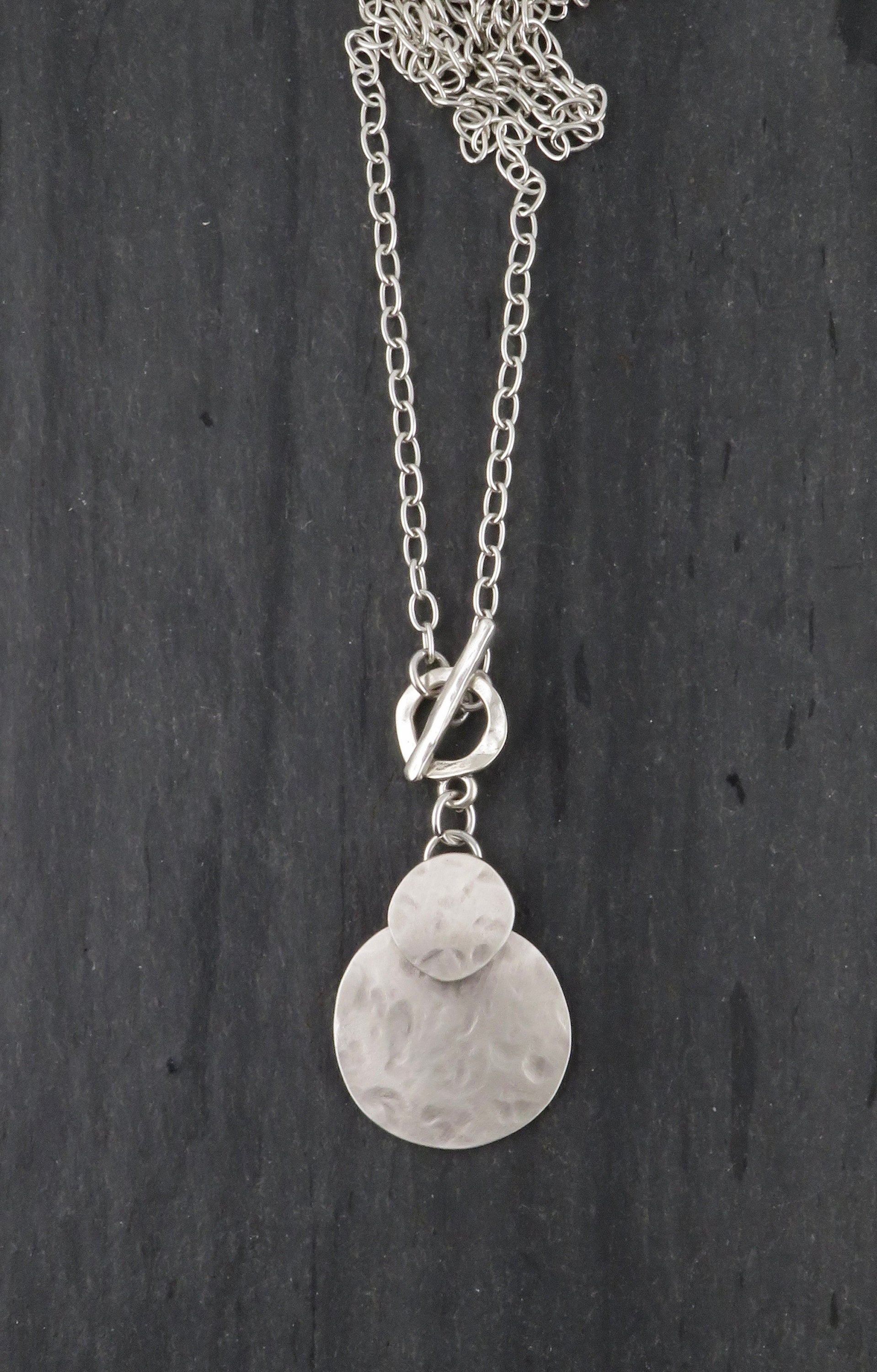 Hammered Silver Necklace | Brushed Silver Pendant | Boho Silver Circle Necklace | Chunky Silver Necklace