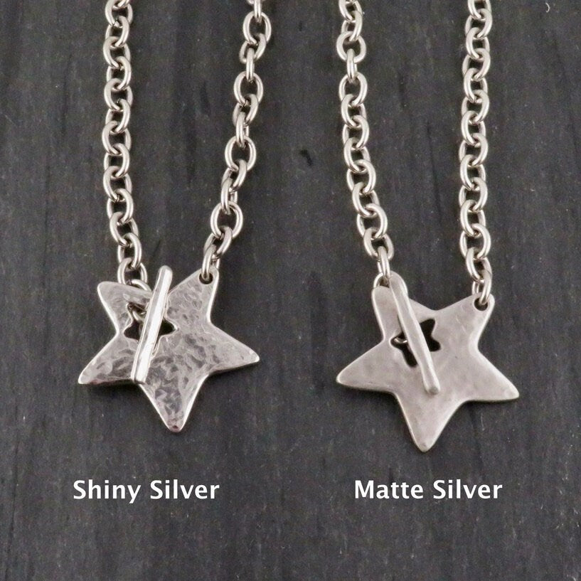 Hammered Silver Star Necklace | Chunky Star Necklace | Front Toggle Star Necklace | Unique Star Pendant | Large Silver Star Necklace