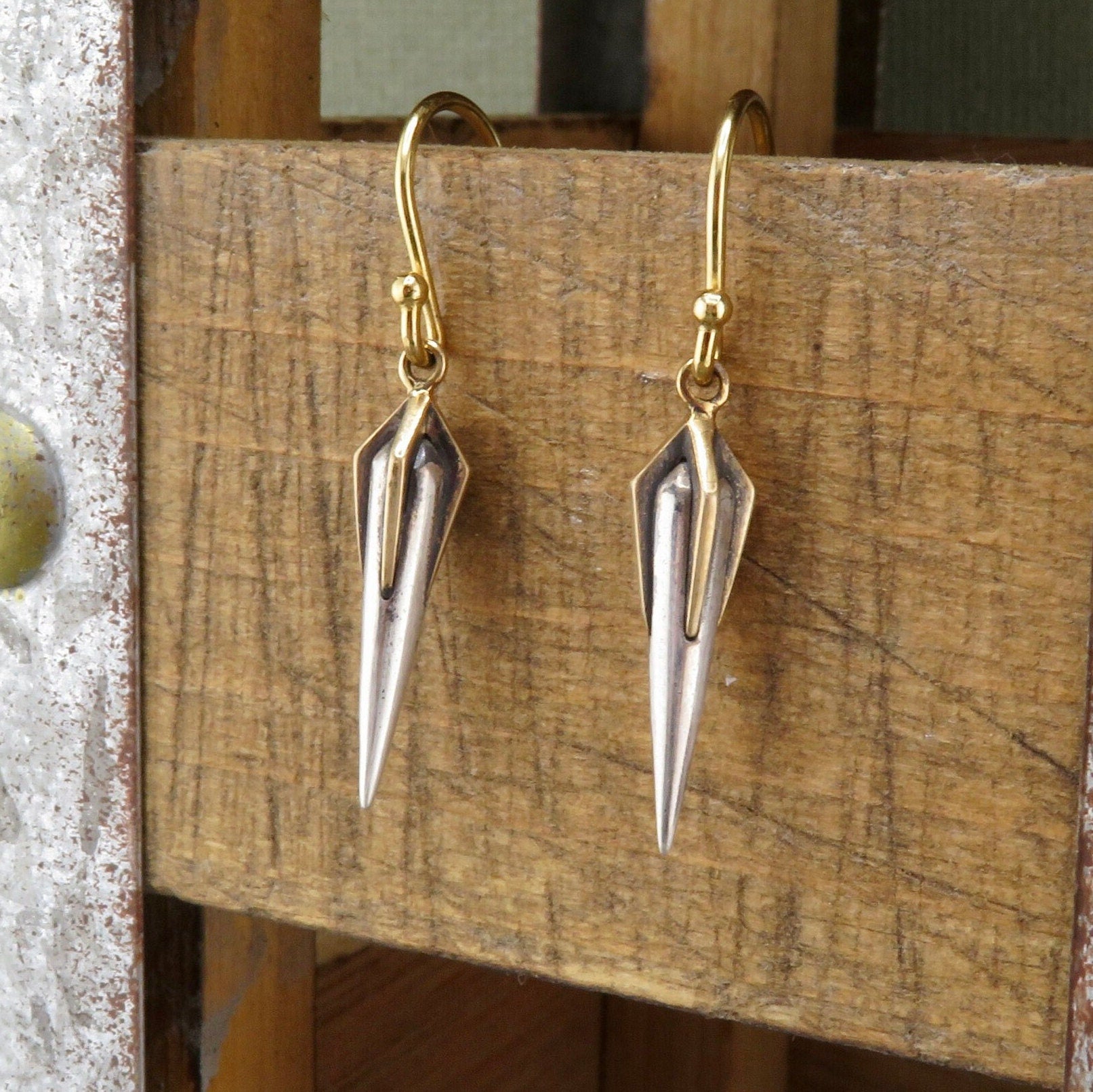 Two Tone Spike Earrings | Gold Silver Spikes | Mixed Metal Earrings | Sterling Spike Earrings | Two Tone Sterling Earrings | Clawed Earrings