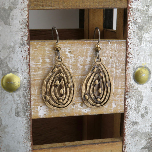 Bronze Drop Earrings | Unique Gold Earrings | Abstract Earrings | Wavy Gold Earrings | Lightweight Bronze Earrings | Tear Drop Earrings