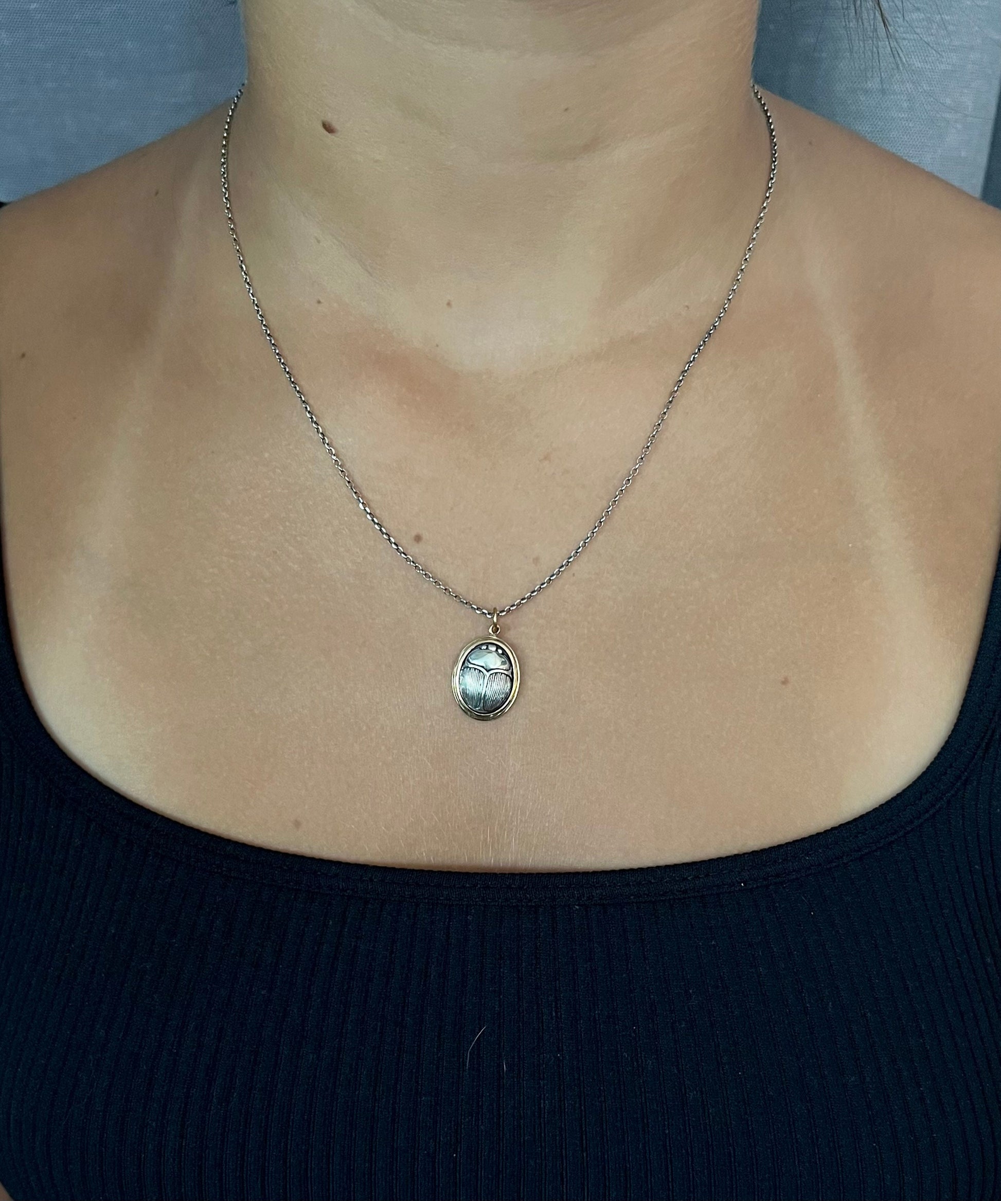 Two Tone Scarab Necklace |Gold Silver Scarab Necklace | Mixed Metal Necklace | Mystical Necklace | Insect Pendant | Egyptian Amulet Necklace