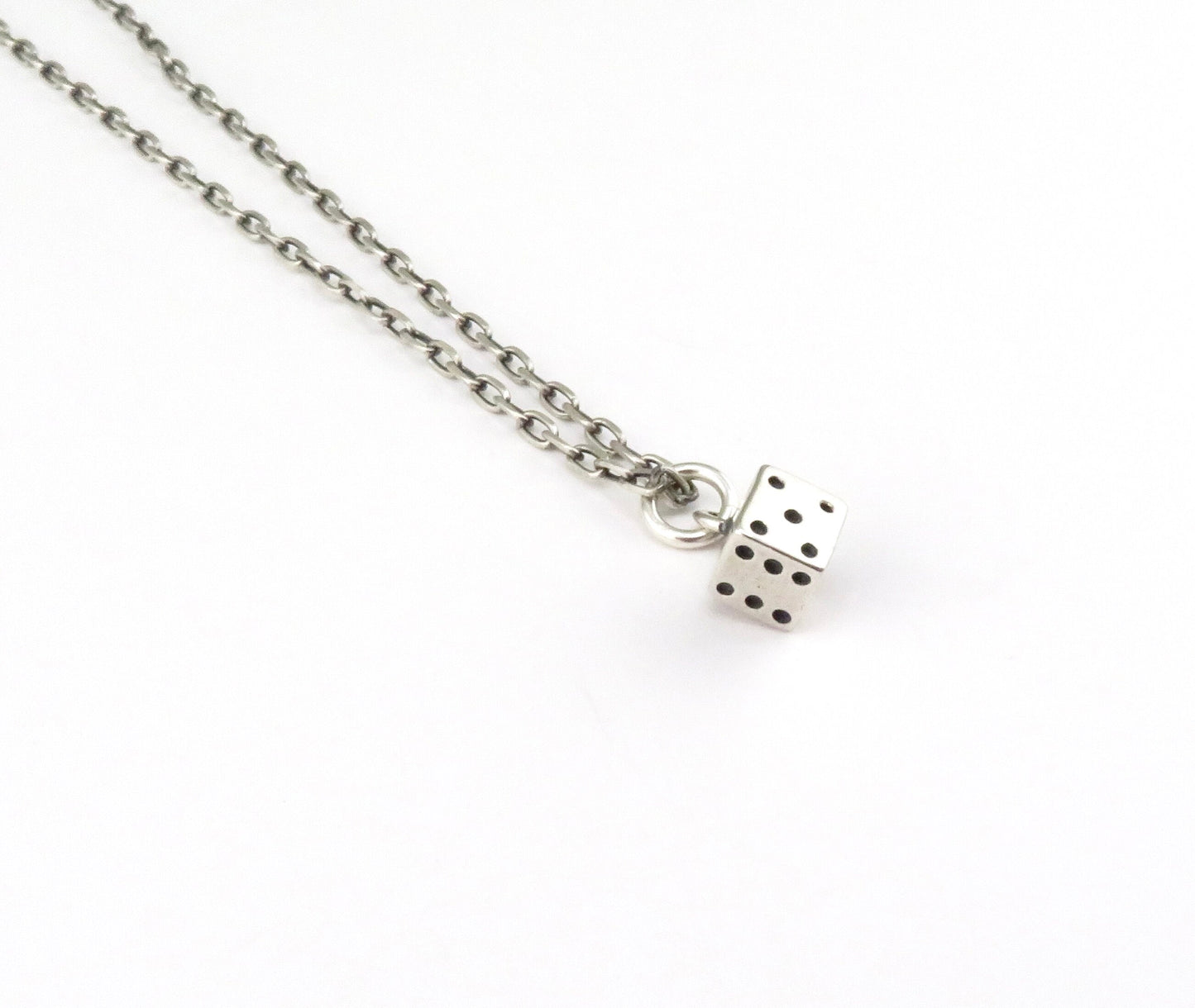 Sterling Dice Necklace, Silver Dice Necklace, Sterling Game Dice Pendant, Silver 3D Dice Necklace, Square Silver Dice Pendant