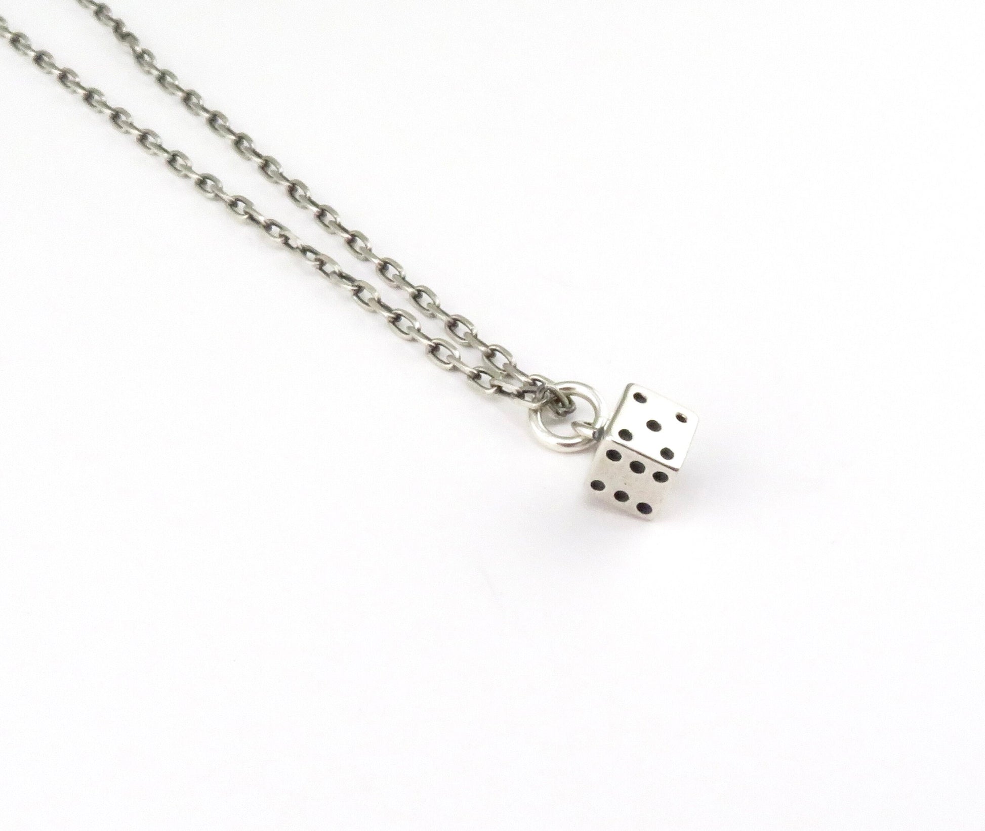 Sterling Dice Necklace, Silver Dice Necklace, Sterling Game Dice Pendant, Silver 3D Dice Necklace, Square Silver Dice Pendant