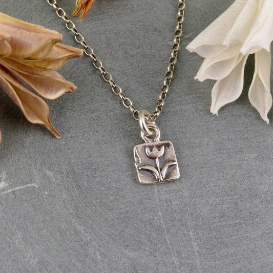Sterling Tulip Necklace, Minimal Necklace, Simple Charm Necklace, Little Girl Necklace, Cute Flower Necklace, Tulip Charm Necklace