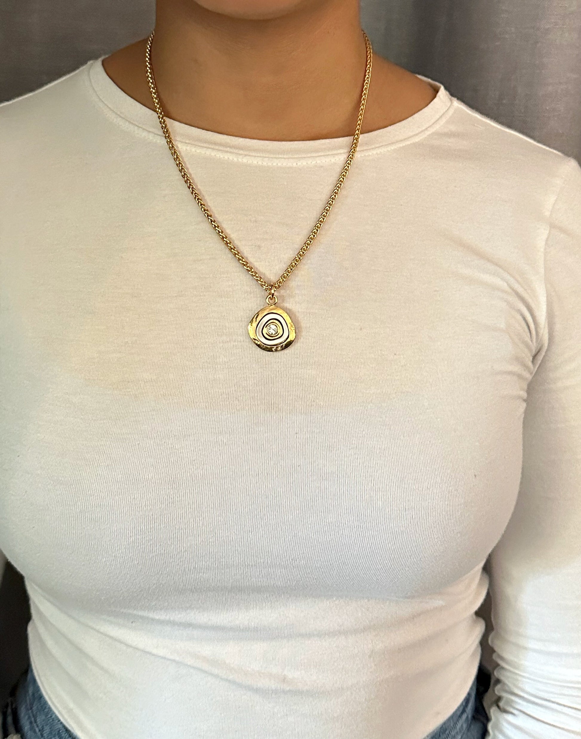 Gold Crystal Pendant | Two Tone Necklace | Mixed metal cz Necklace | Two Toned Medallion Pendant | Gold Mixed Metals Necklace