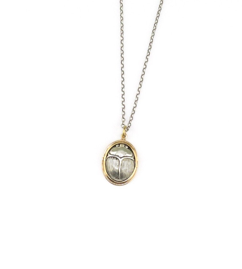 Two Tone Scarab Necklace |Gold Silver Scarab Necklace | Mixed Metal Necklace | Mystical Necklace | Insect Pendant | Egyptian Amulet Necklace