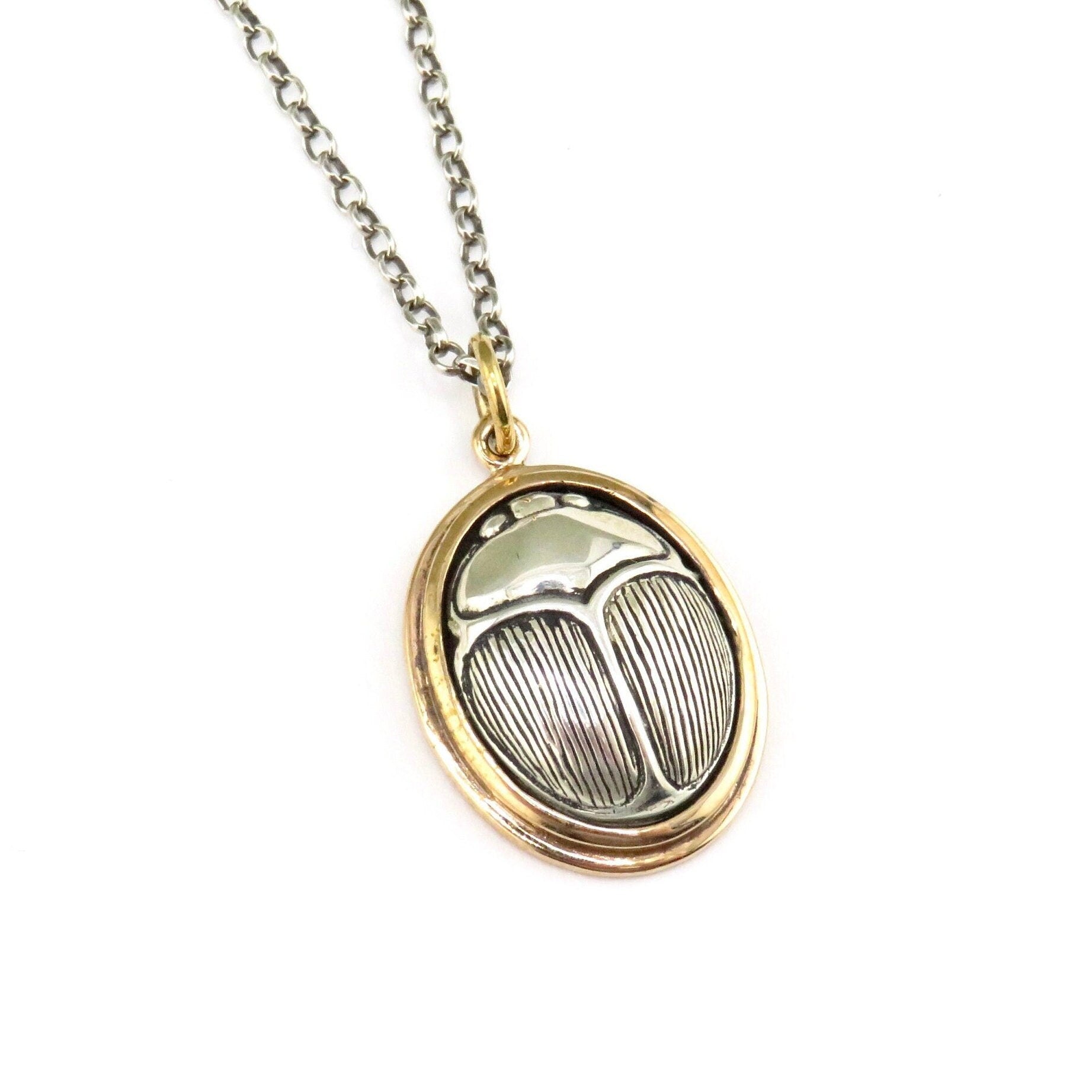Two Tone Scarab Necklace |Gold Silver Scarab Necklace | Mixed Metal Necklace | Mystical Necklace | Insect Pendant | Egyptian Amulet Necklace