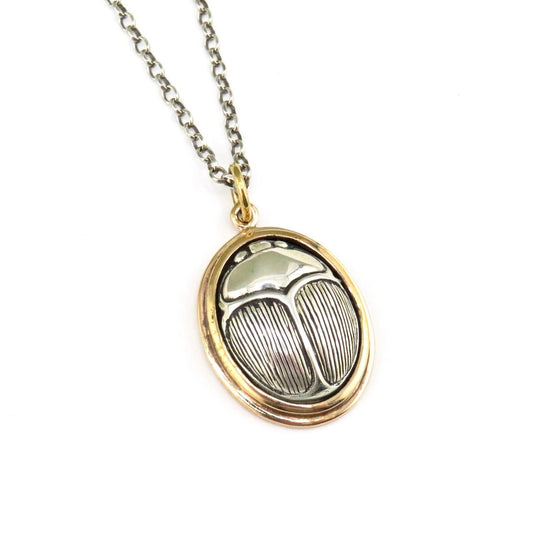 Two Tone Scarab Necklace |Gold Silver Scarab Necklace | Mixed Metal Necklace | Mystical Necklace | Insect Pendant | Egyptian Amulet Necklace
