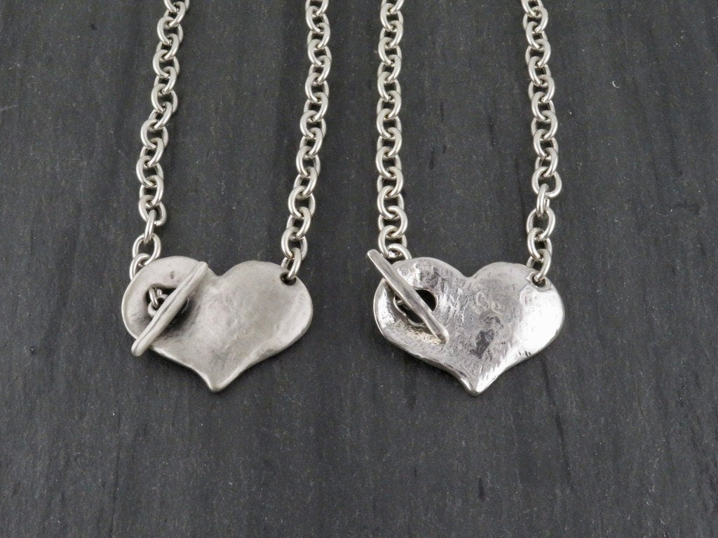 Hammered Silver Heart Necklace | Chunky Heart Necklace | Unique Heart Necklace | Front Toggle Heart Necklace | Matte Silver Heart Necklace
