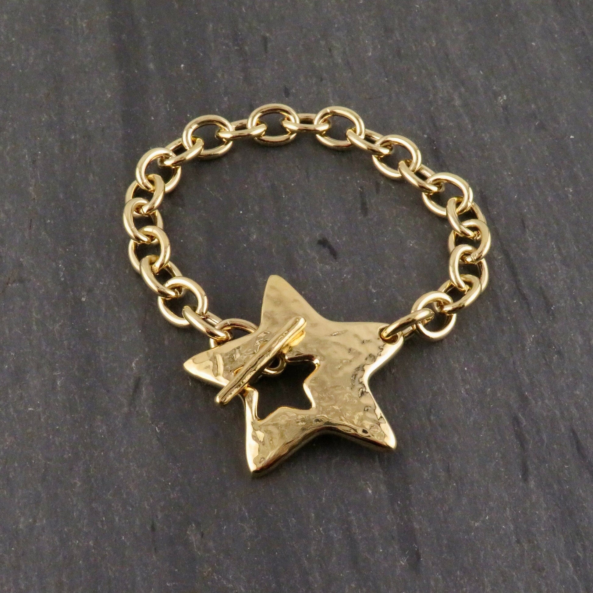 Hammered Gold Star Bracelet | Gold Chunky Star Bracelet | Gold Star Toggle Bracelet | Star Toggle Bracelet | Big Gold Star Bracelet