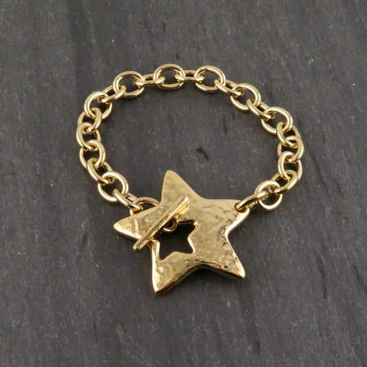 Hammered Gold Star Bracelet | Gold Chunky Star Bracelet | Gold Star Toggle Bracelet | Star Toggle Bracelet | Big Gold Star Bracelet