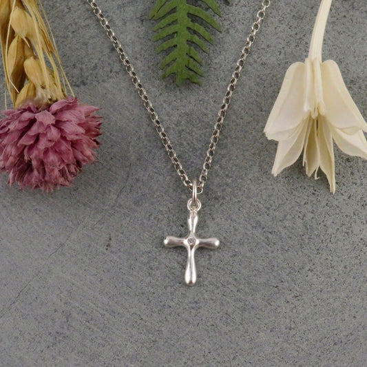 Cross Necklace, Silver Cross Necklace, Diamond Cross Necklace, Sterling Cross, Simple Cross Necklace, Cross Pendant, Silver Cross Pendant