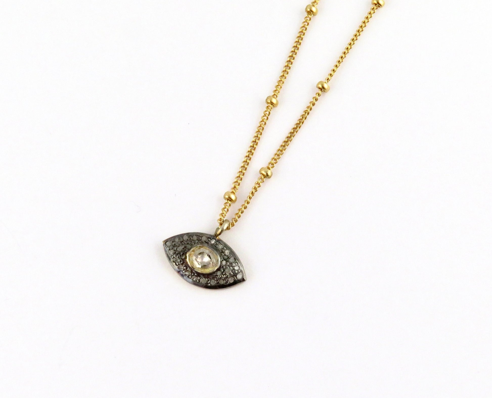 Small Gold Eye Necklace, Evil eye Diamond Pendant, Eye Charm, Evil Eye with Diamond, Eye Protection Necklace, Spiritual Protection Necklace