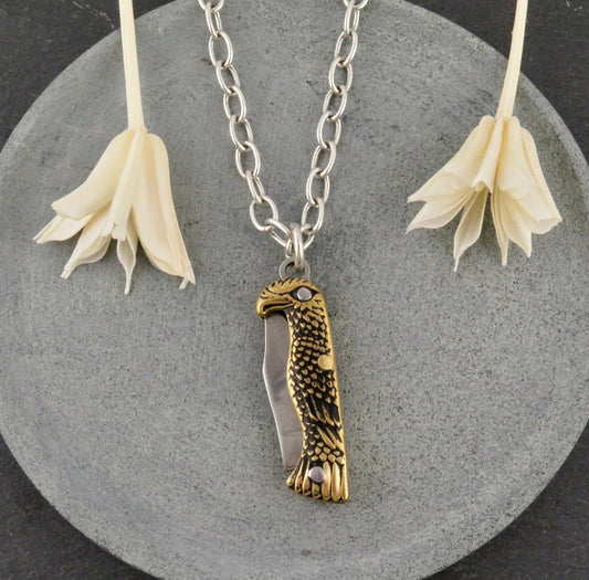 Eagle Knife Necklace | Pocketknife Necklace | Brass Eagle Knife | Eagle Pocketknife Necklace | Eagle Knife Pendant | Small Knife Pendant
