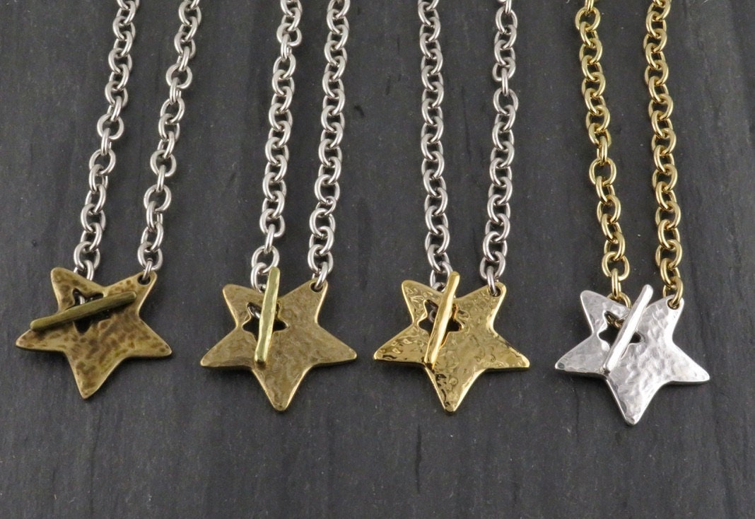 Two Tone Star Necklace | Hammered Star Necklace | Mixed Metal Star Necklace | Chunky Star |Front Toggle Star Necklace | Unique Star Pendant