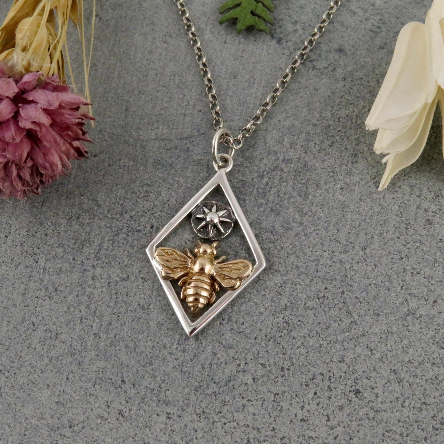 Bee and Sun in Diamond Necklace