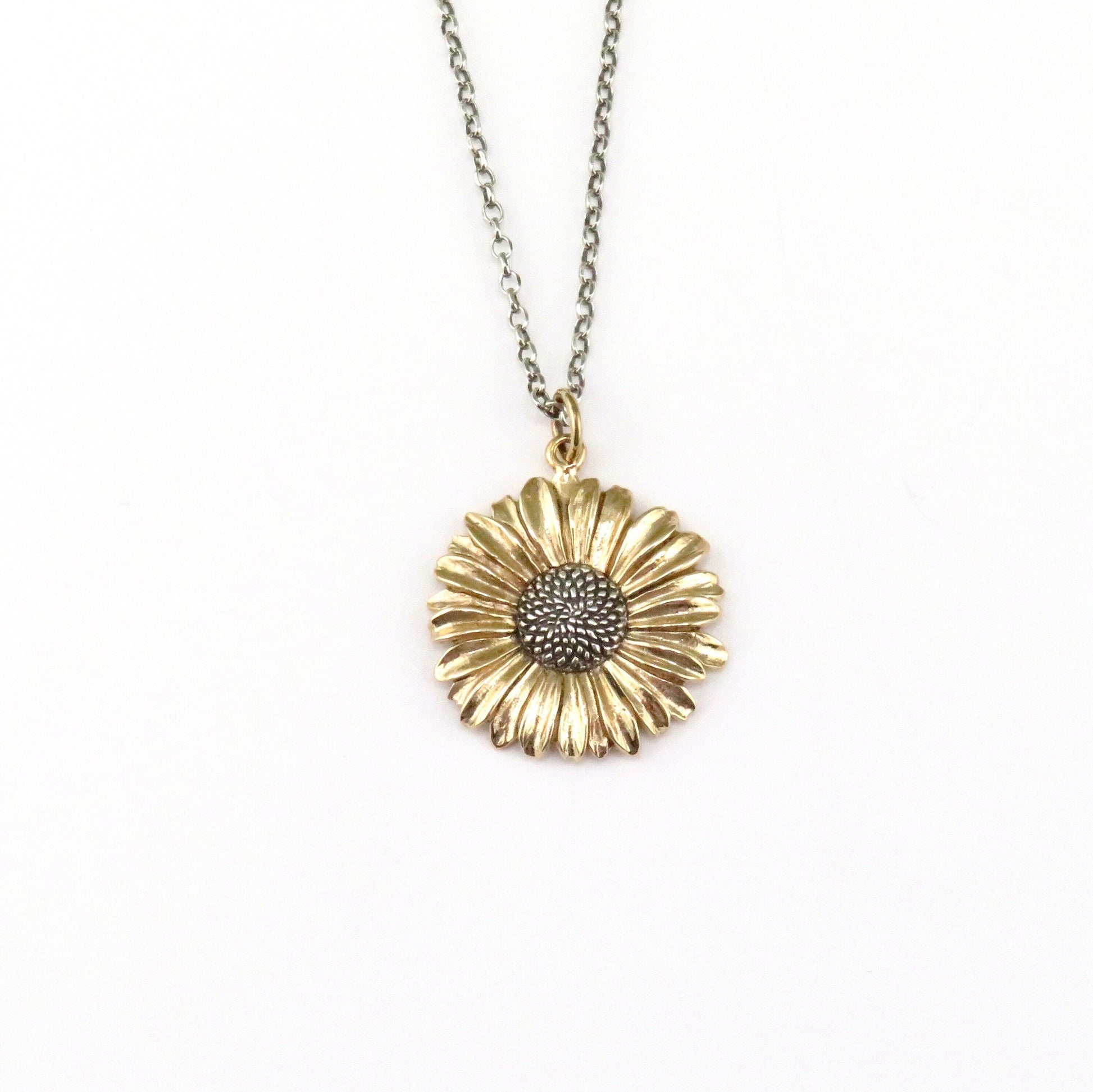 Two Tone Daisy Necklace | Gold Silver Flower Necklace | Mixed Metal Necklace | Bronze Daisy Necklace | Gold Daisy Pendant | Floral Necklace