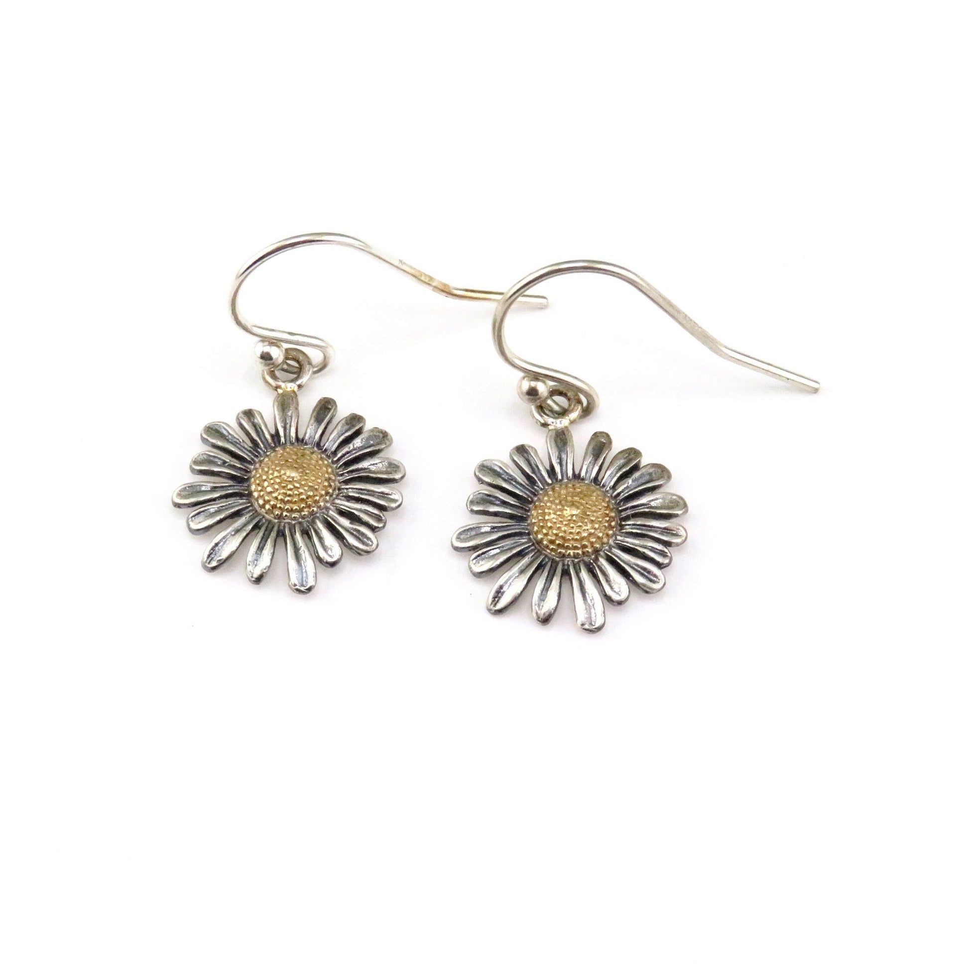 Sterling Daisy Earrings | Two Tone Daisy Earrings | Gold Silver Flower Earrings | Mixed Metal Daisy Earrings | Gold Silver Daisy Earrings
