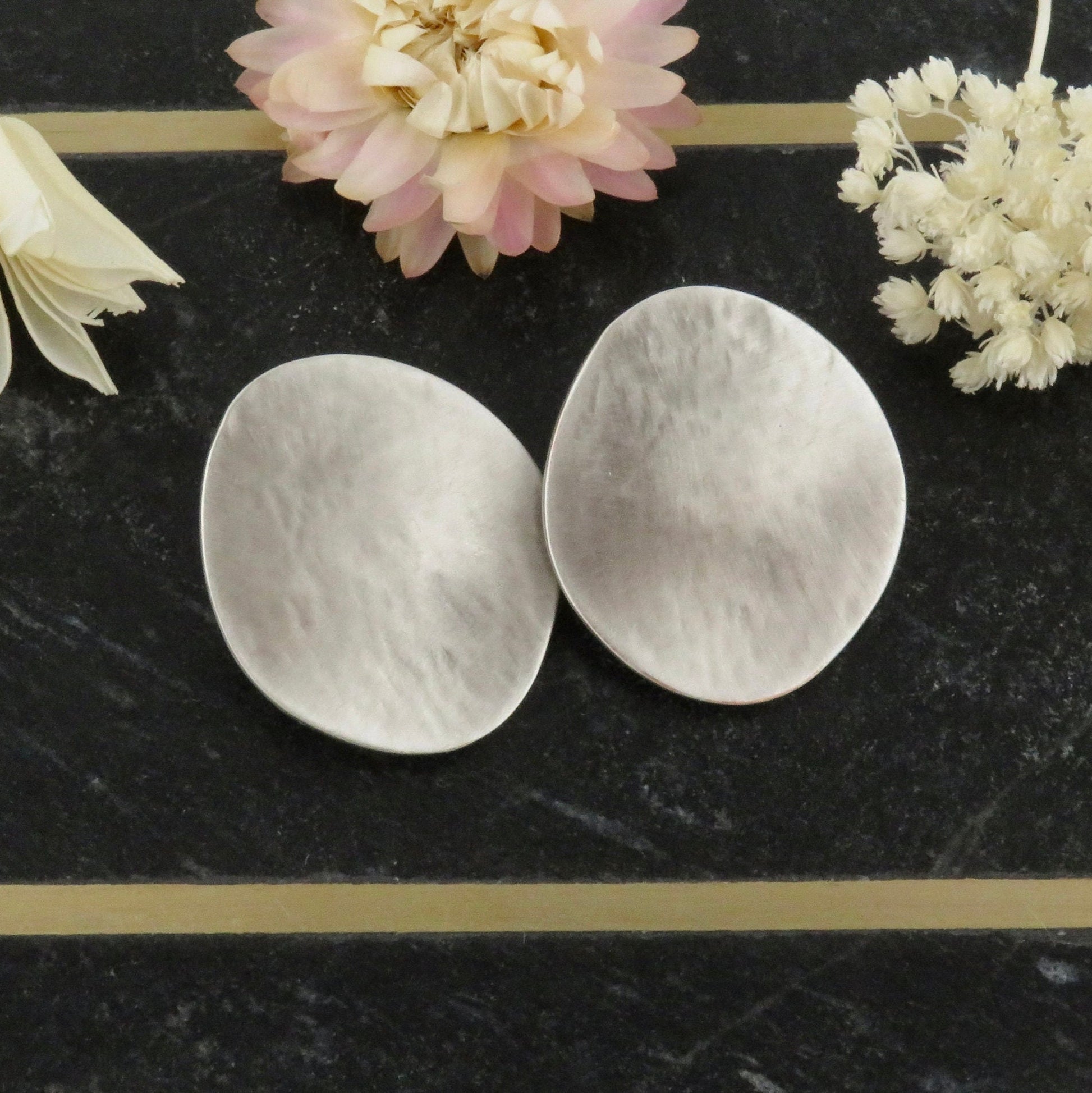 Clip On Earrings | Silver Clip On Earrings | Hammered Clip-On Earrings | Oval Silver Clips Earrings | Matte Silver Clip On Earrings