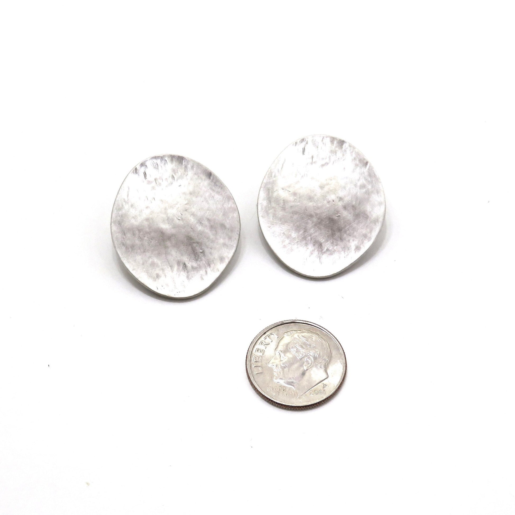 Clip On Earrings | Silver Clip On Earrings | Hammered Clip-On Earrings | Oval Silver Clips Earrings | Matte Silver Clip On Earrings