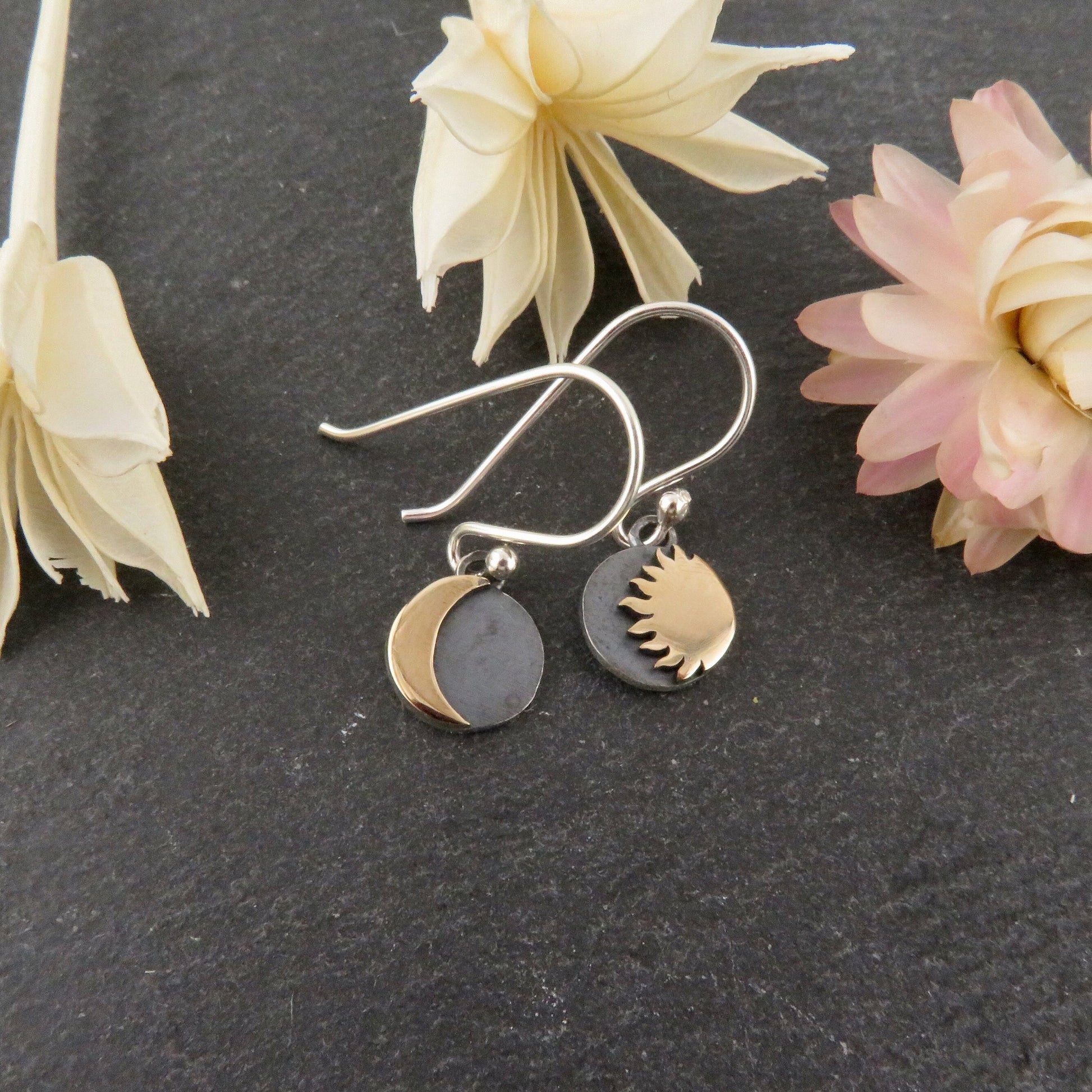 Mismatched Earrings | Mixed Metal Celestial Earrings | Two Tone Moon Sun Earrings | Silver Gold Sky Earrings | Sterling Moon Sun Earrings