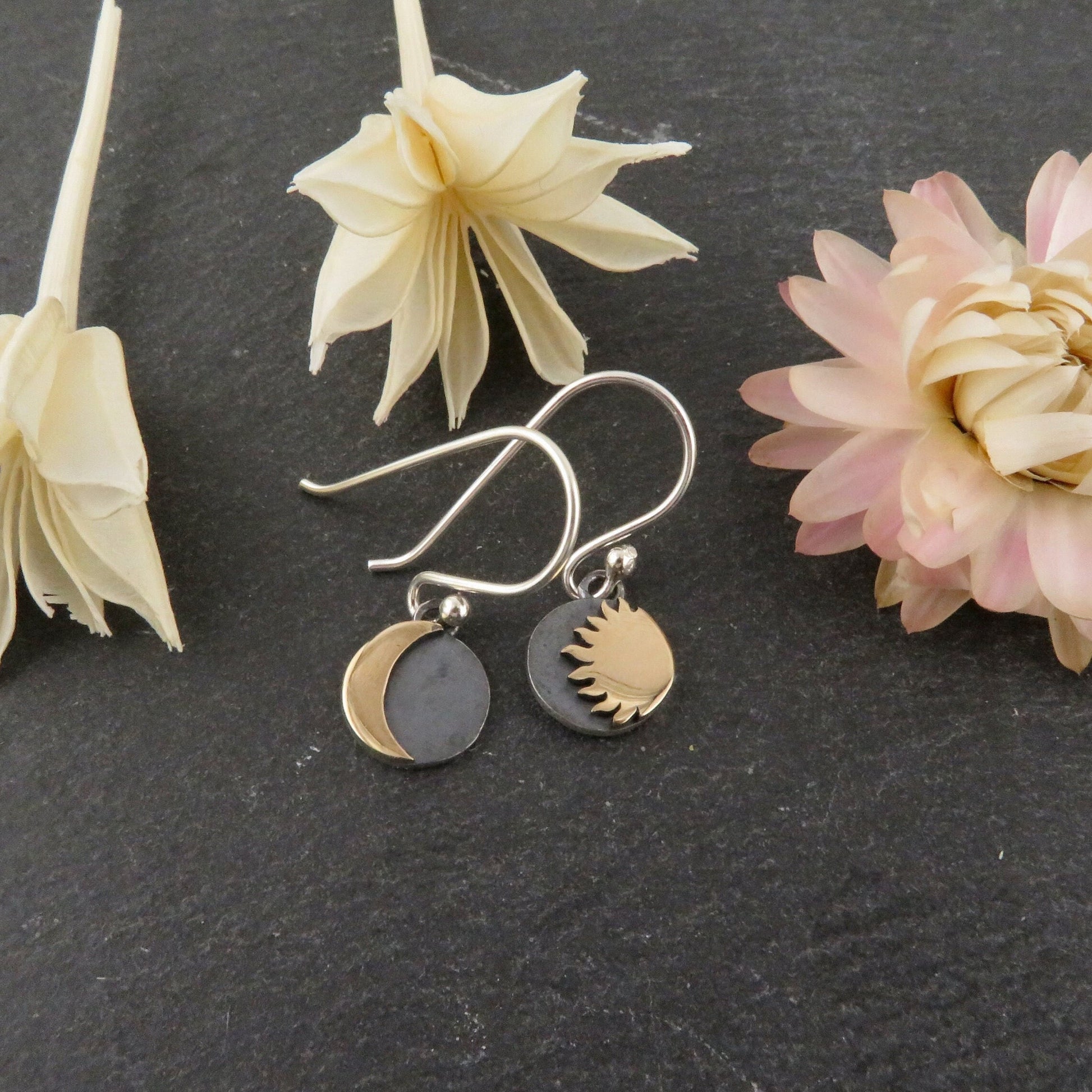 Mismatched Earrings | Mixed Metal Celestial Earrings | Two Tone Moon Sun Earrings | Silver Gold Sky Earrings | Sterling Moon Sun Earrings