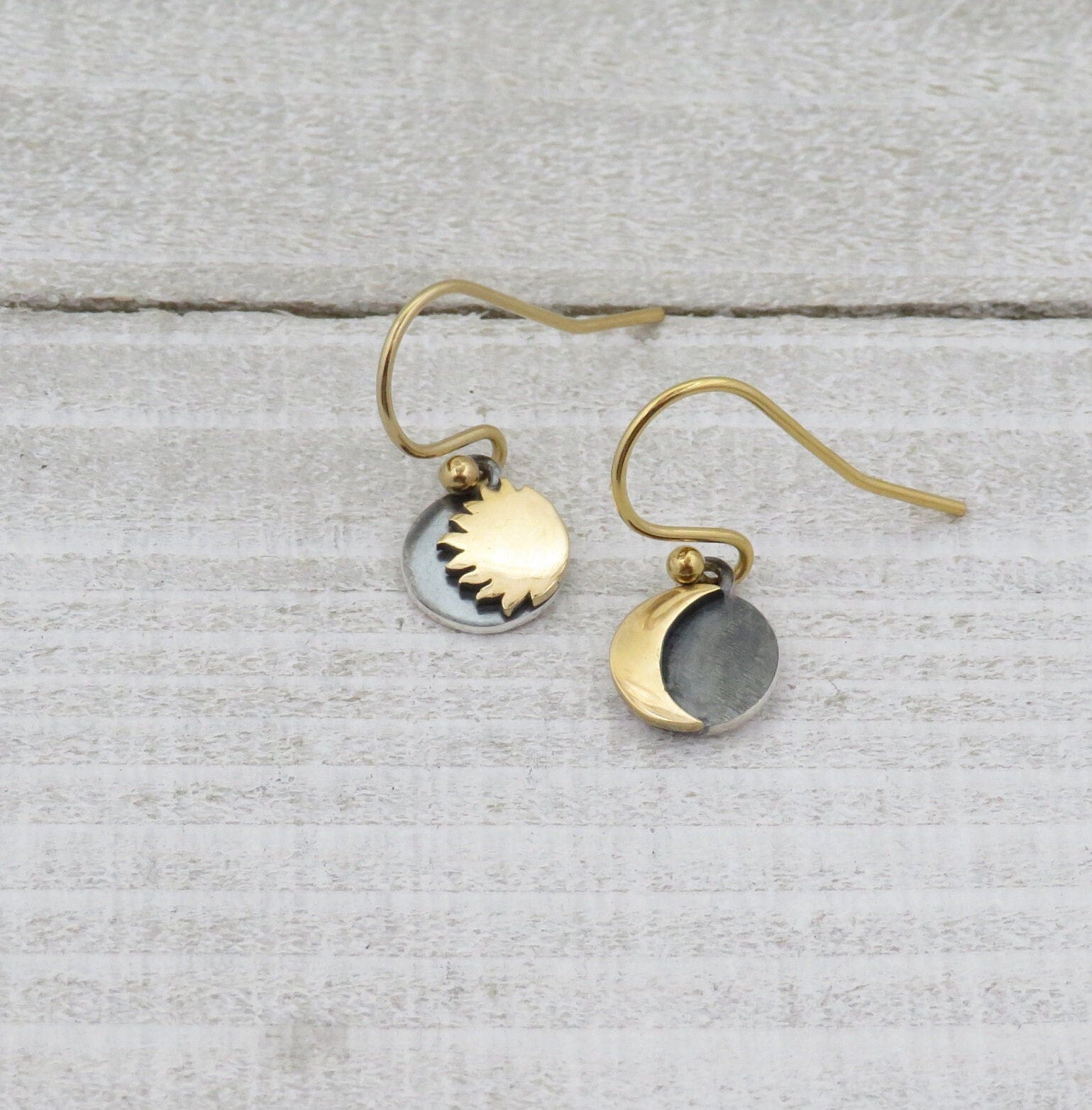 Mismatched Earrings | Mixed Metal Celestial Earrings | Two Tone Moon Sun Earrings | Silver Gold Sky Earrings | Sterling Moon Sun Earrings