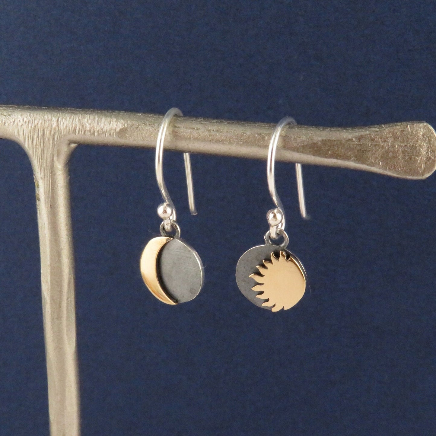 Mismatched Earrings | Mixed Metal Celestial Earrings | Two Tone Moon Sun Earrings | Silver Gold Sky Earrings | Sterling Moon Sun Earrings