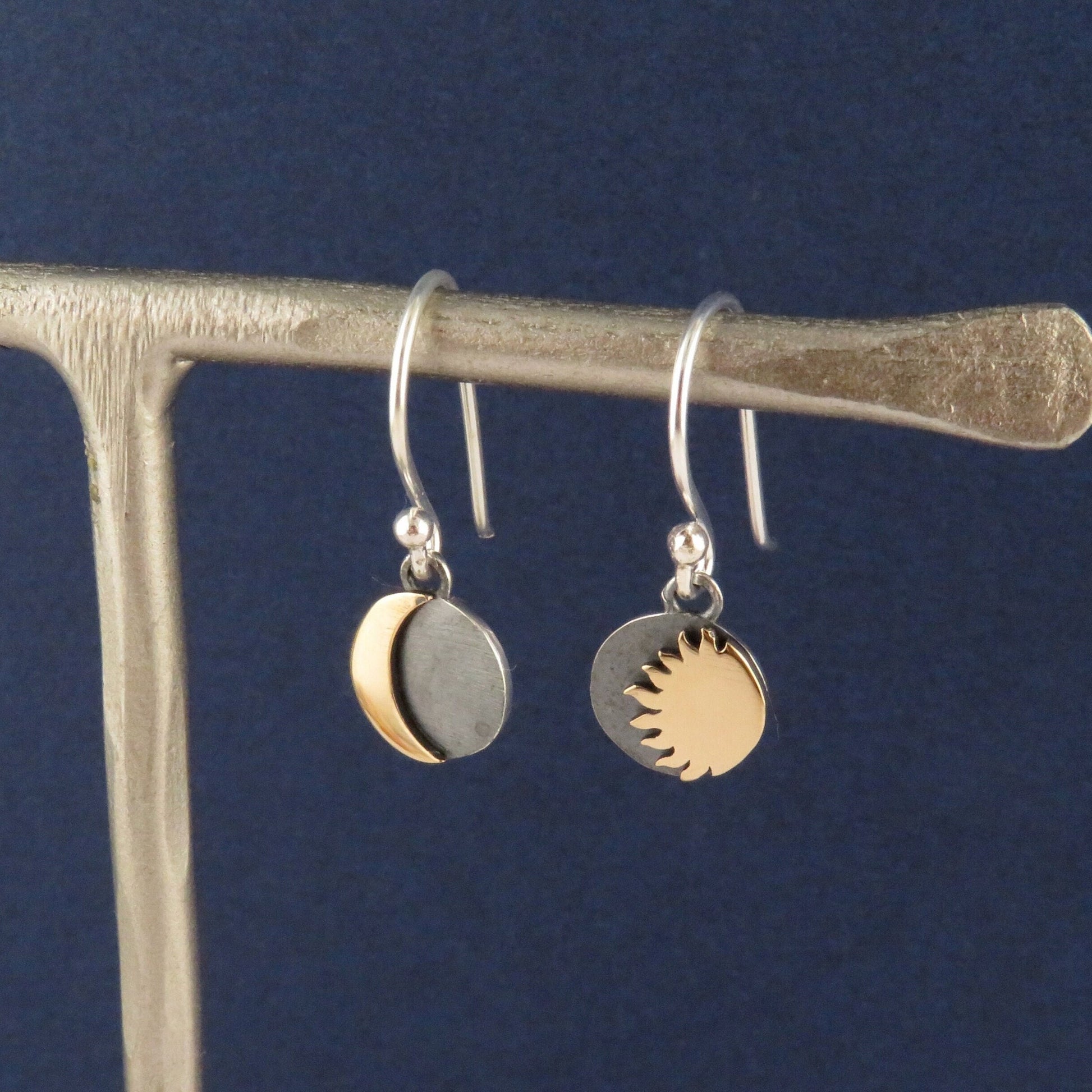 Mismatched Earrings | Mixed Metal Celestial Earrings | Two Tone Moon Sun Earrings | Silver Gold Sky Earrings | Sterling Moon Sun Earrings