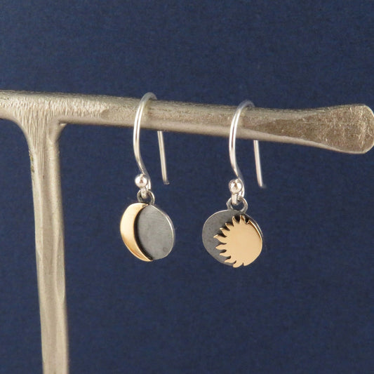 Mismatched Earrings | Mixed Metal Celestial Earrings | Two Tone Moon Sun Earrings | Silver Gold Sky Earrings | Sterling Moon Sun Earrings
