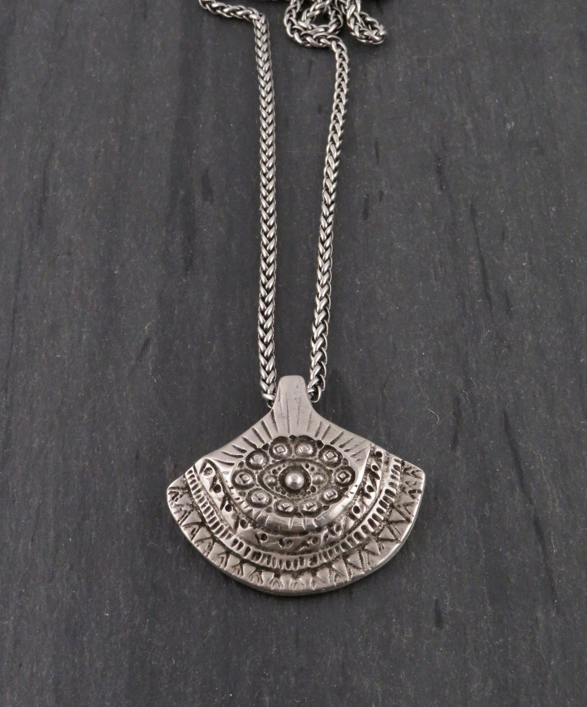 Long Silver Pendant Necklace | Rustic Silver Necklace | Chunky Pendant Necklace | Long Boho Necklace | Tribal Silver Pendant Necklace