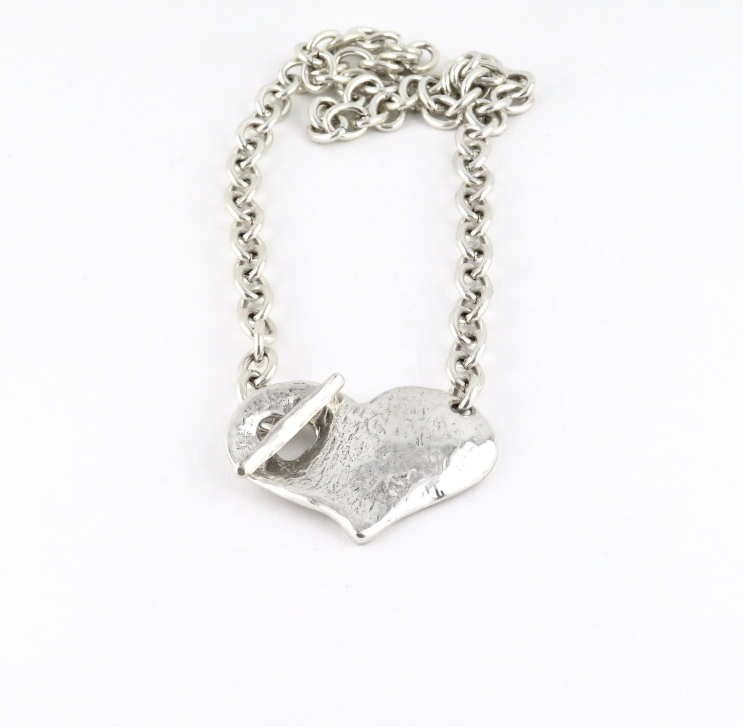 Hammered Silver Heart Necklace | Chunky Heart Necklace | Unique Heart Necklace | Front Toggle Heart Necklace | Matte Silver Heart Necklace