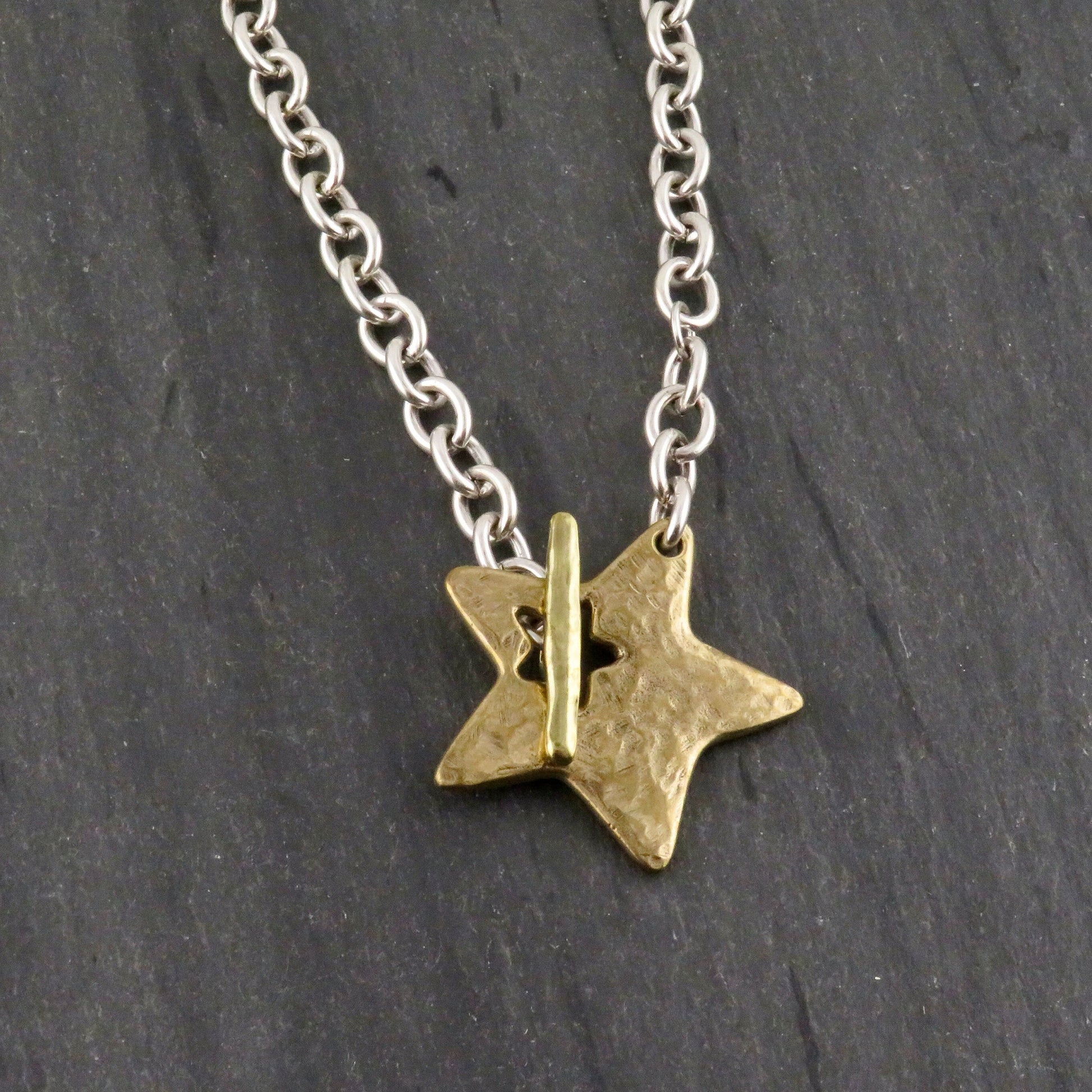 Two Tone Star Necklace | Hammered Star Necklace | Mixed Metal Star Necklace | Chunky Star |Front Toggle Star Necklace | Unique Star Pendant