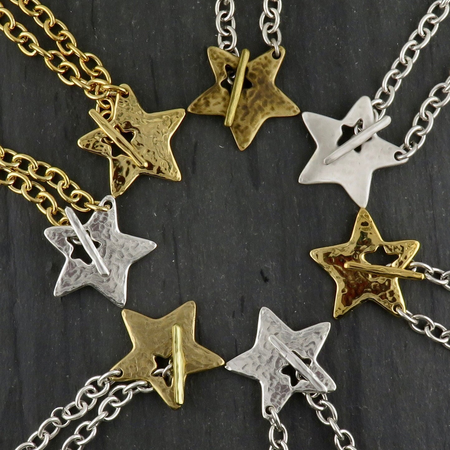 Two Tone Star Necklace | Hammered Star Necklace | Mixed Metal Star Necklace | Chunky Star |Front Toggle Star Necklace | Unique Star Pendant