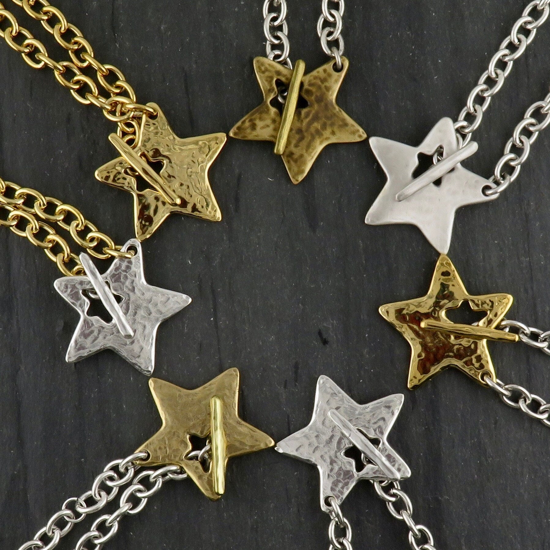 Two Tone Star Necklace | Hammered Star Necklace | Mixed Metal Star Necklace | Chunky Star |Front Toggle Star Necklace | Unique Star Pendant