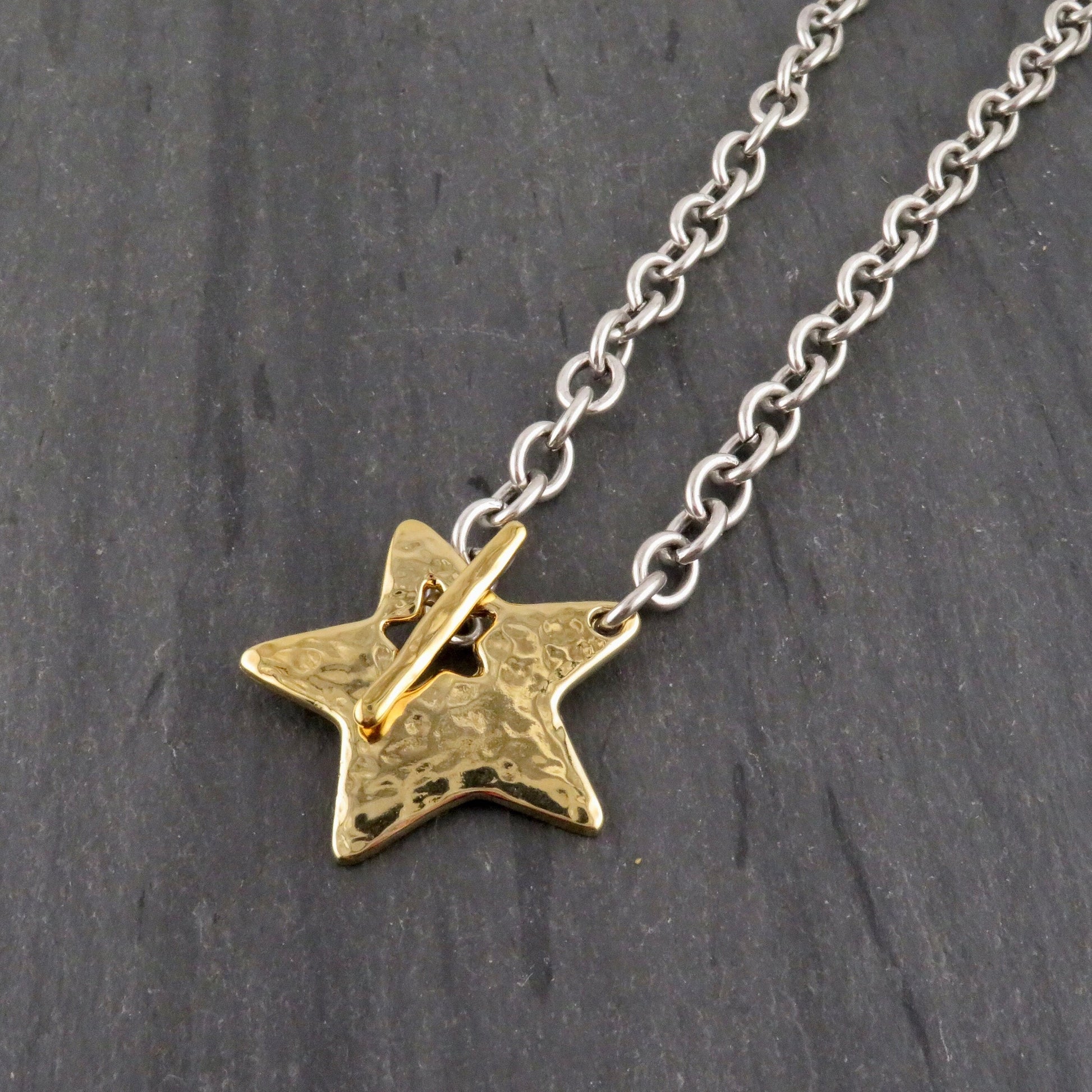 Two Tone Star Necklace | Hammered Star Necklace | Mixed Metal Star Necklace | Chunky Star |Front Toggle Star Necklace | Unique Star Pendant