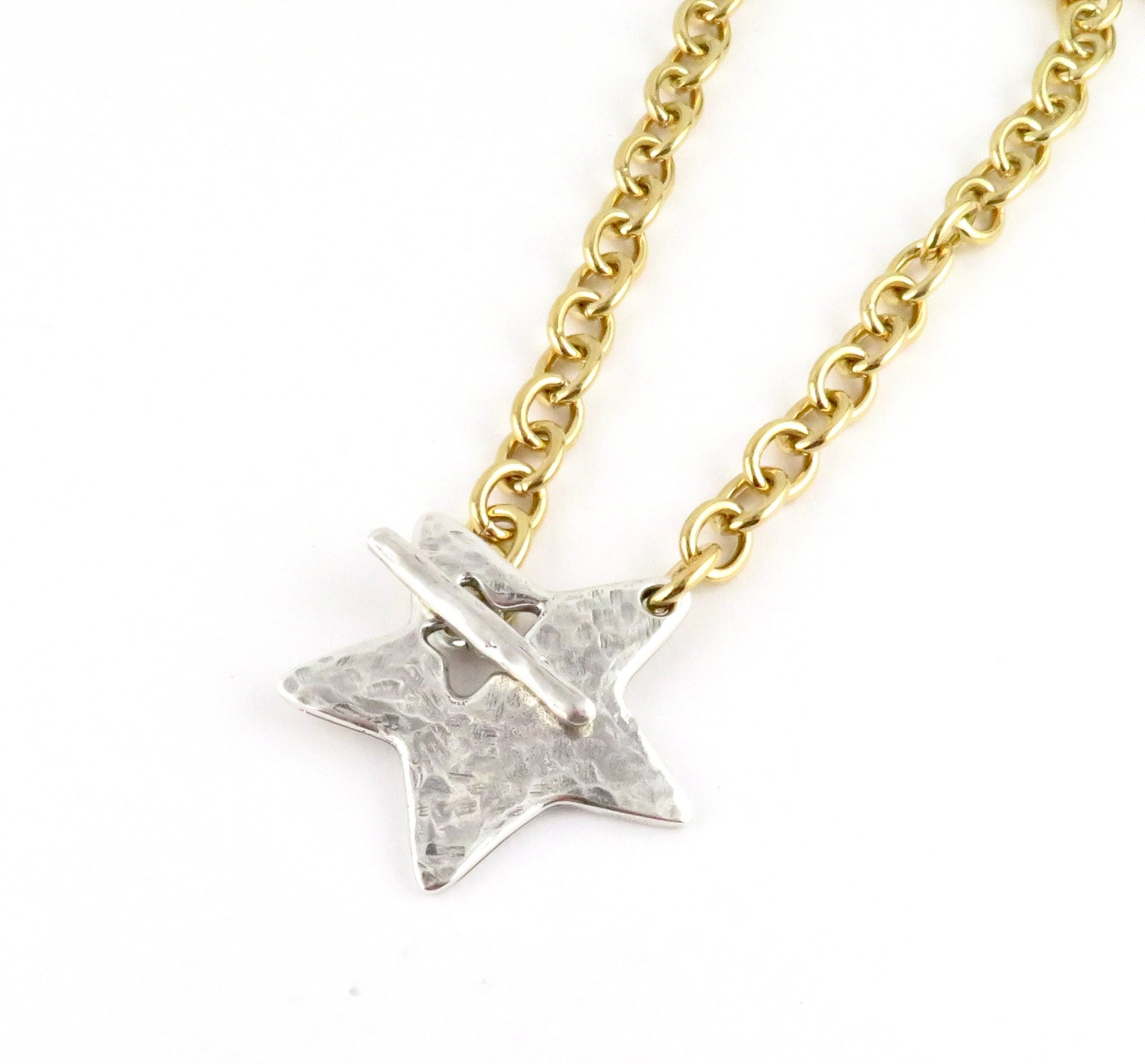 Two Tone Star Necklace | Hammered Star Necklace | Mixed Metal Star Necklace | Chunky Star |Front Toggle Star Necklace | Unique Star Pendant