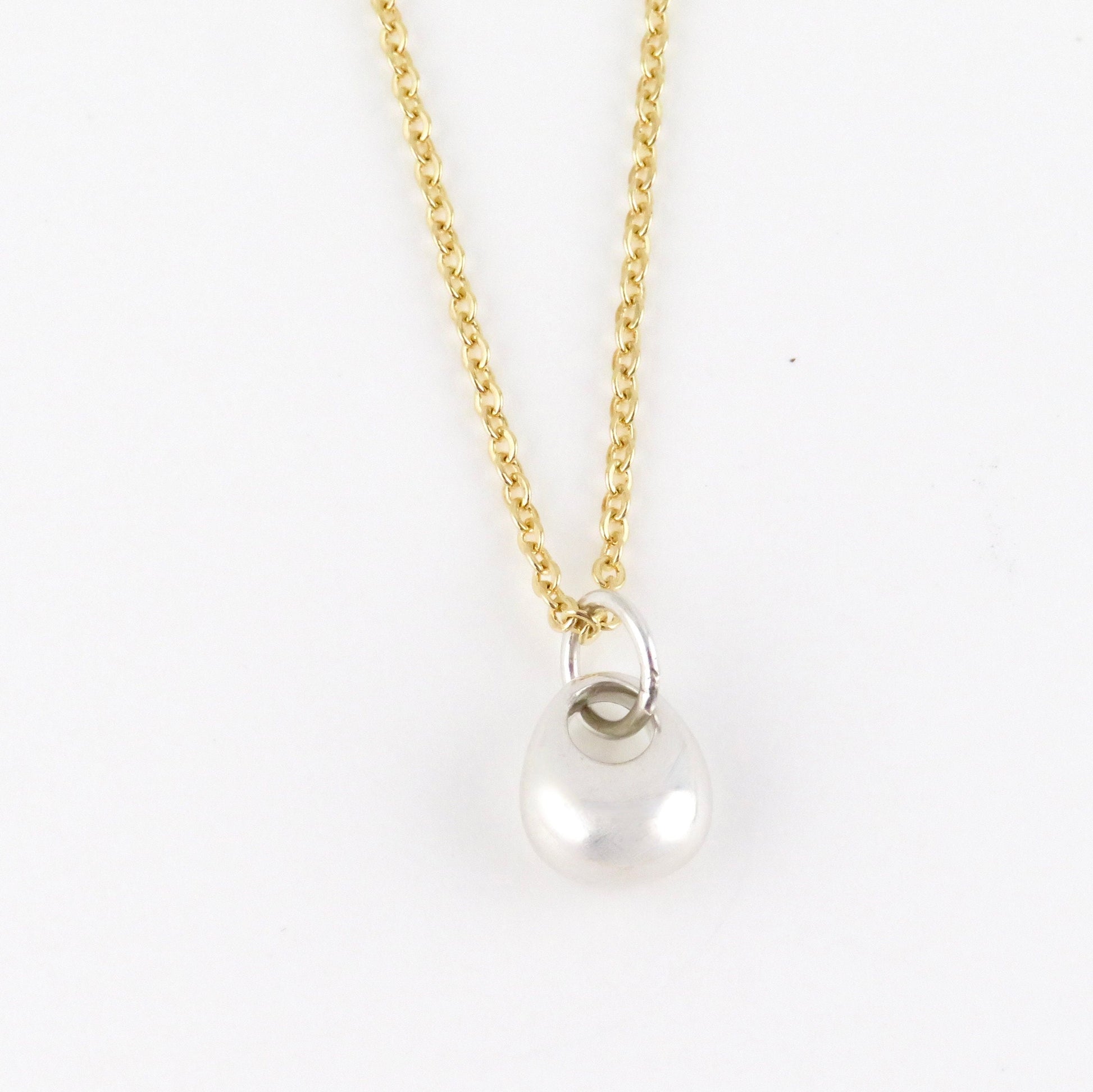 Silver Gold Necklace, Nugget Necklace, Minimal Necklace, Organic Silver Necklace, Simple Necklace, Two tone Necklace, Silver Drop, Gold Drop