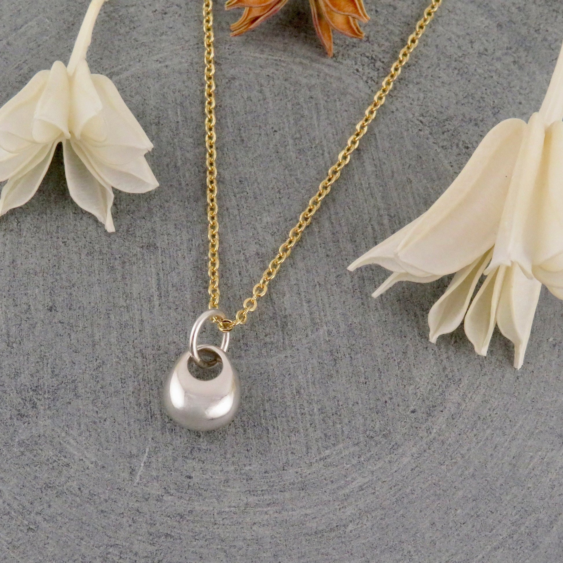 Silver Gold Necklace, Nugget Necklace, Minimal Necklace, Organic Silver Necklace, Simple Necklace, Two tone Necklace, Silver Drop, Gold Drop