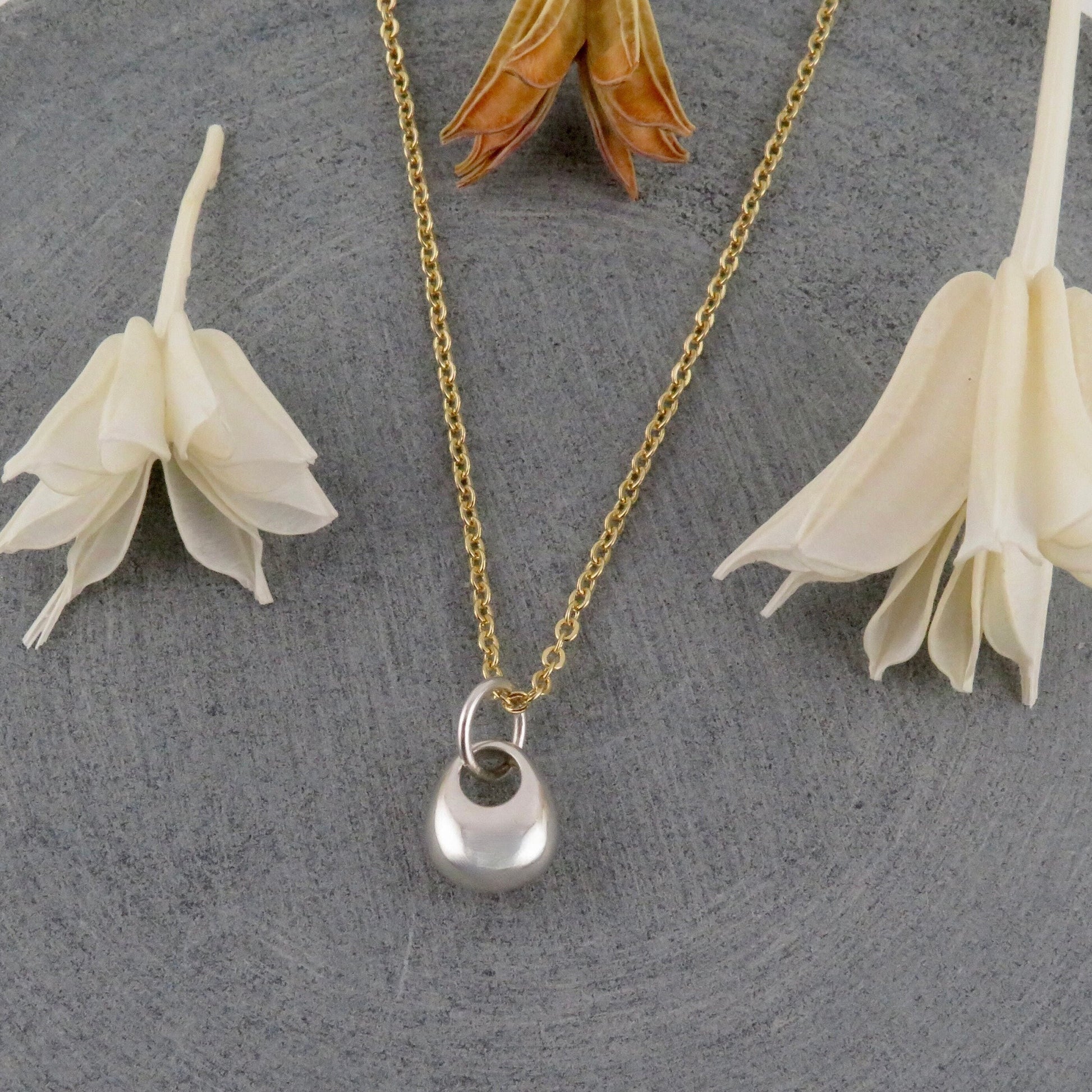 Silver Gold Necklace, Nugget Necklace, Minimal Necklace, Organic Silver Necklace, Simple Necklace, Two tone Necklace, Silver Drop, Gold Drop