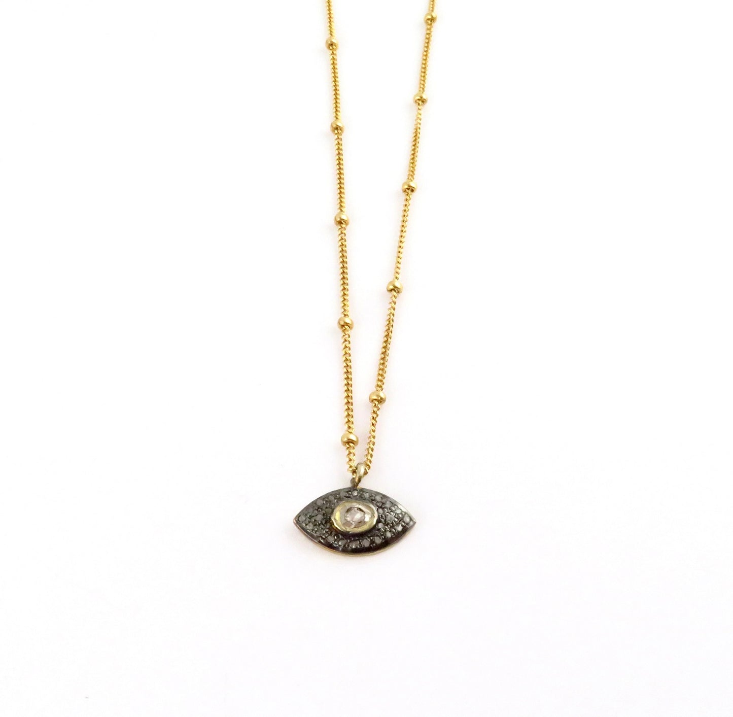 Small Gold Eye Necklace, Evil eye Diamond Pendant, Eye Charm, Evil Eye with Diamond, Eye Protection Necklace, Spiritual Protection Necklace