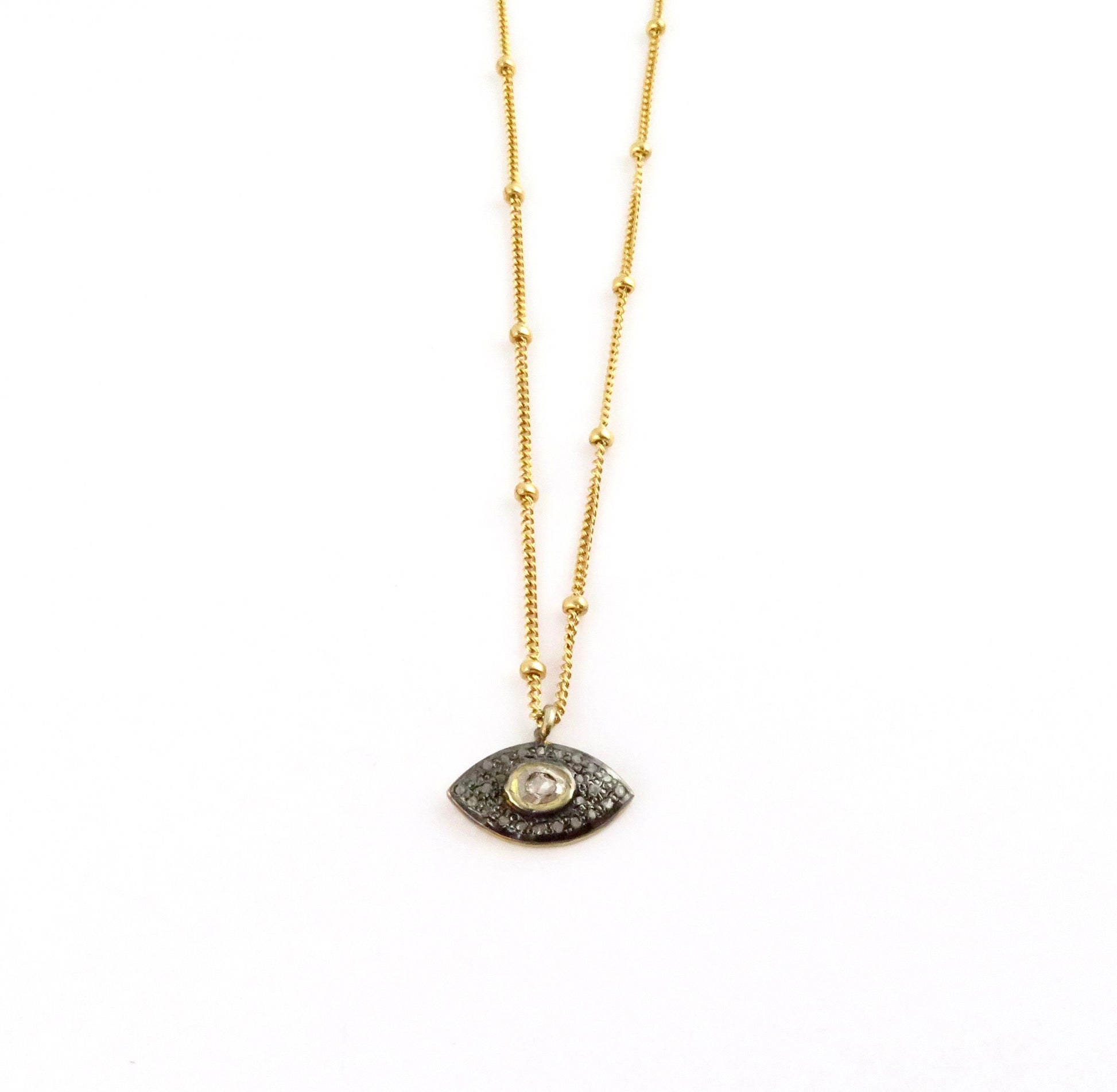 Small Gold Eye Necklace, Evil eye Diamond Pendant, Eye Charm, Evil Eye with Diamond, Eye Protection Necklace, Spiritual Protection Necklace