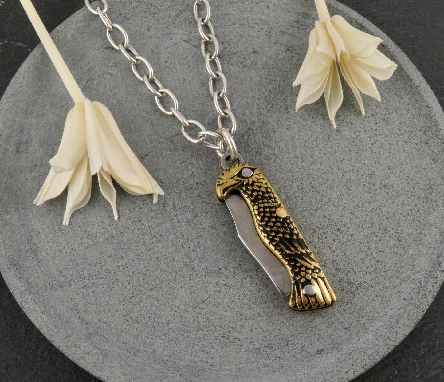 Eagle Knife Necklace | Pocketknife Necklace | Brass Eagle Knife | Eagle Pocketknife Necklace | Eagle Knife Pendant | Small Knife Pendant