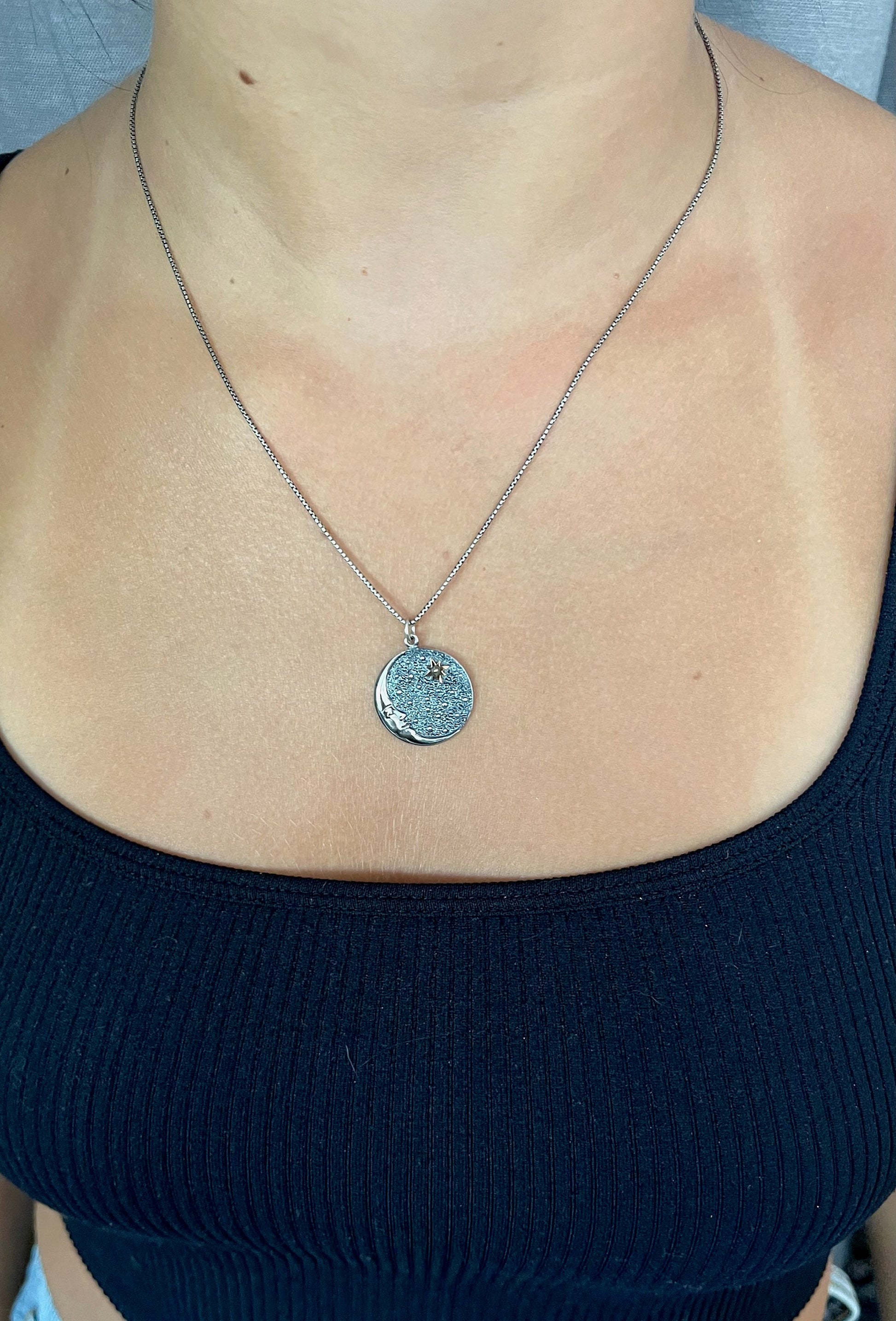 Mixed Metal Celestial Necklace | Two Tone Moon Star Pendant | Silver Gold Moon Necklace | Sterling Moon Star Necklace | Celestial Medallion