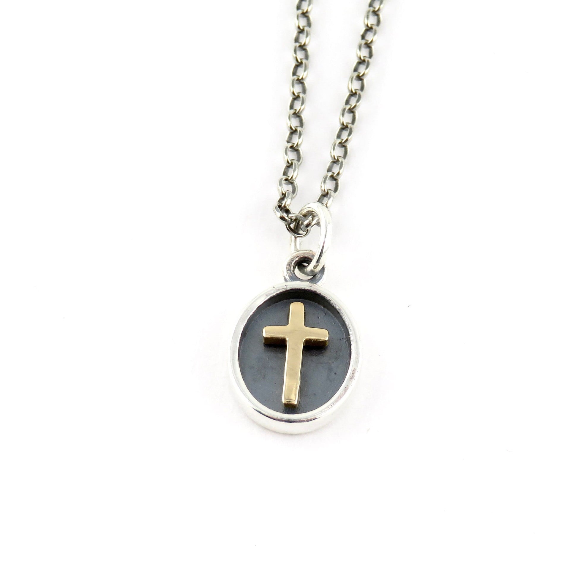 Two Tone Cross Necklace | Silver Gold Cross Pendant | Mixed Metal Cross Necklace | Sterling Cross Necklace | Cross Medallion Pendant